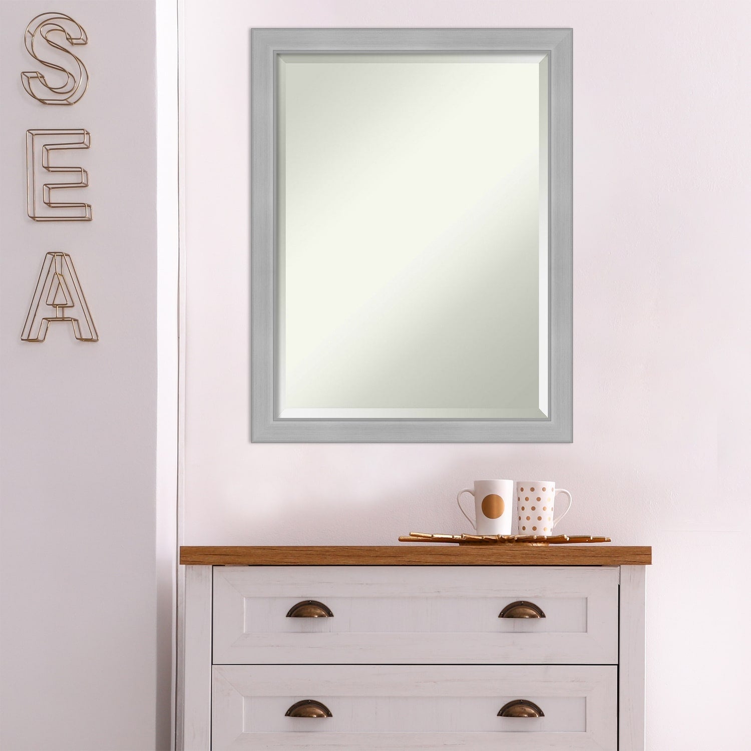 Beveled Bathroom Wall Mirror - Vista Brushed Nickel Frame