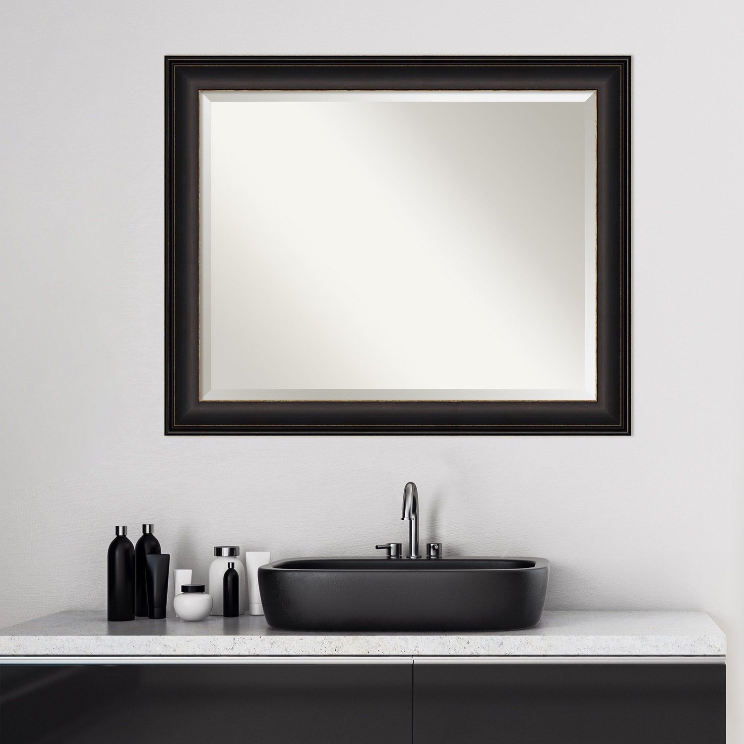 Beveled Bathroom Wall Mirror - Trio Oil Rubbed Bronze Frame - Trio Oil Rubbed Bronze