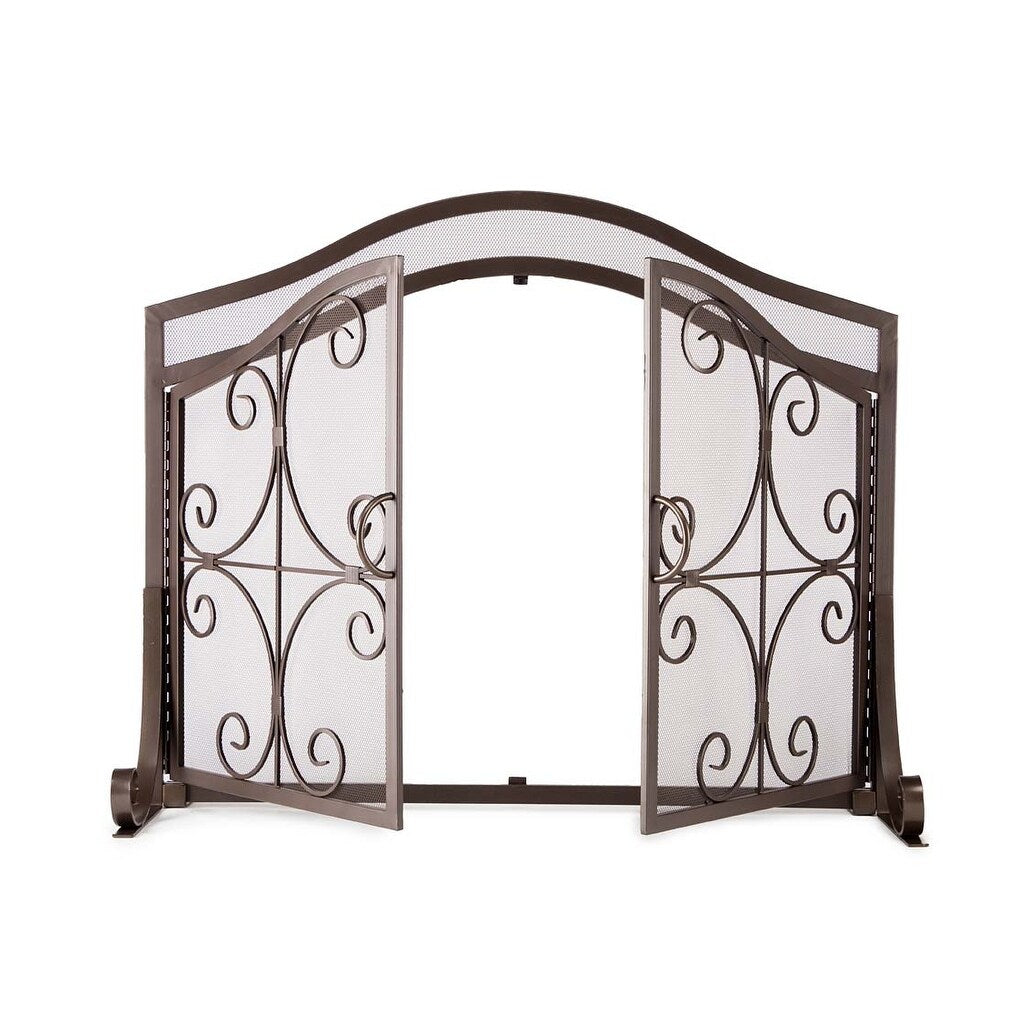 44 x 33 Crest Wrought Iron Fireplace Screen With Doors - Black - One Size