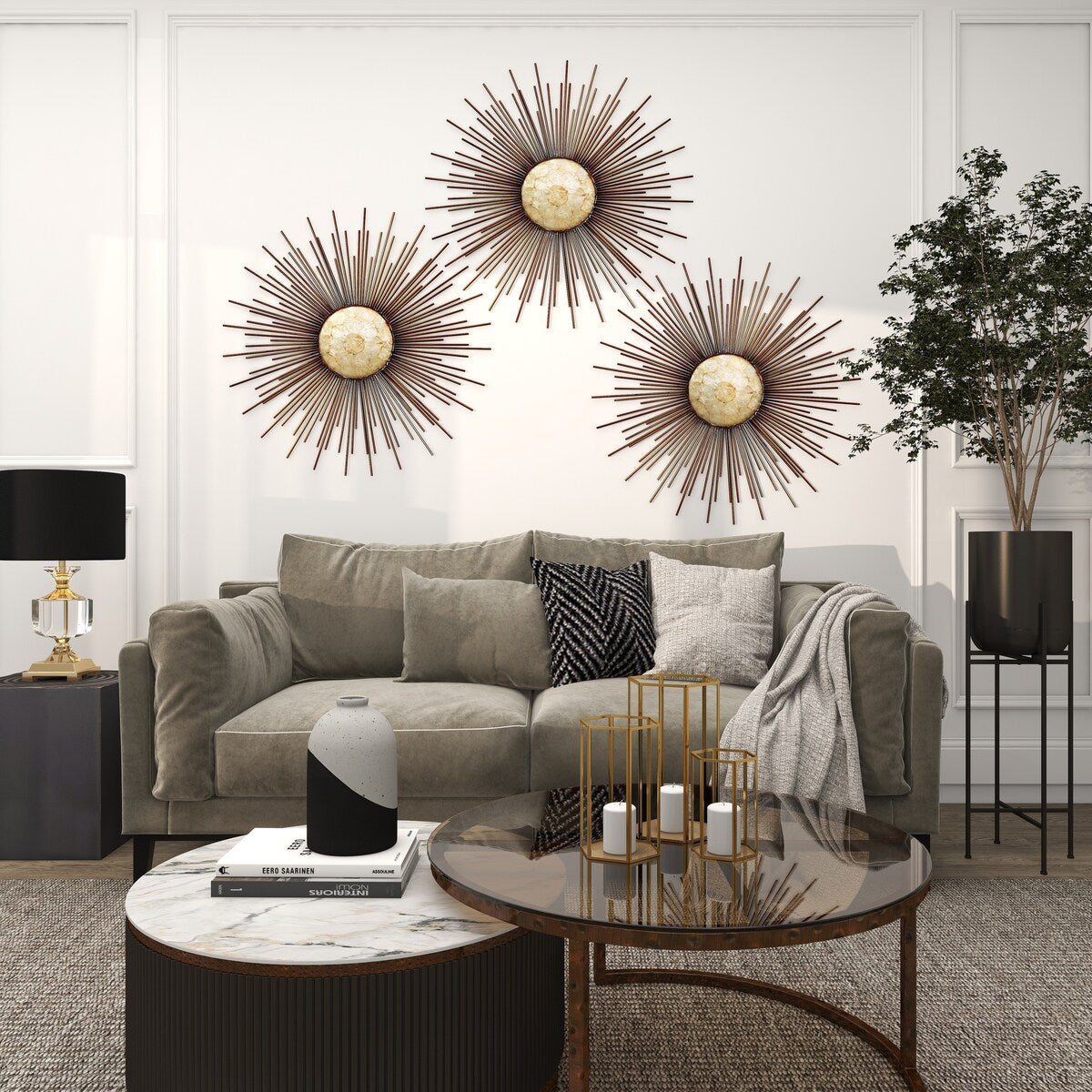 Metal Sunburst Home Wall Decor with Cream Capiz Shell Center - Copper - Roche River Decor