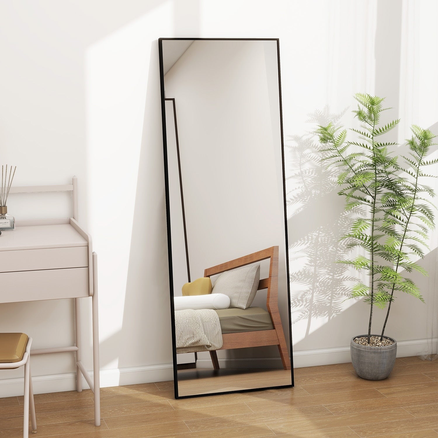 Full Length Mirror Standing Rectangle Black Frame Floor Mirrors Body Dressing Wall-Mounted Mirror