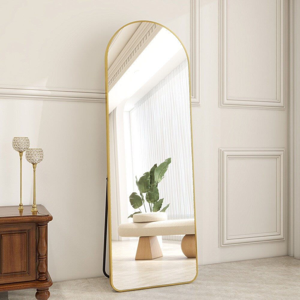 Full Length Mirror Arched Floor Mirror with Rounded Corners, Black