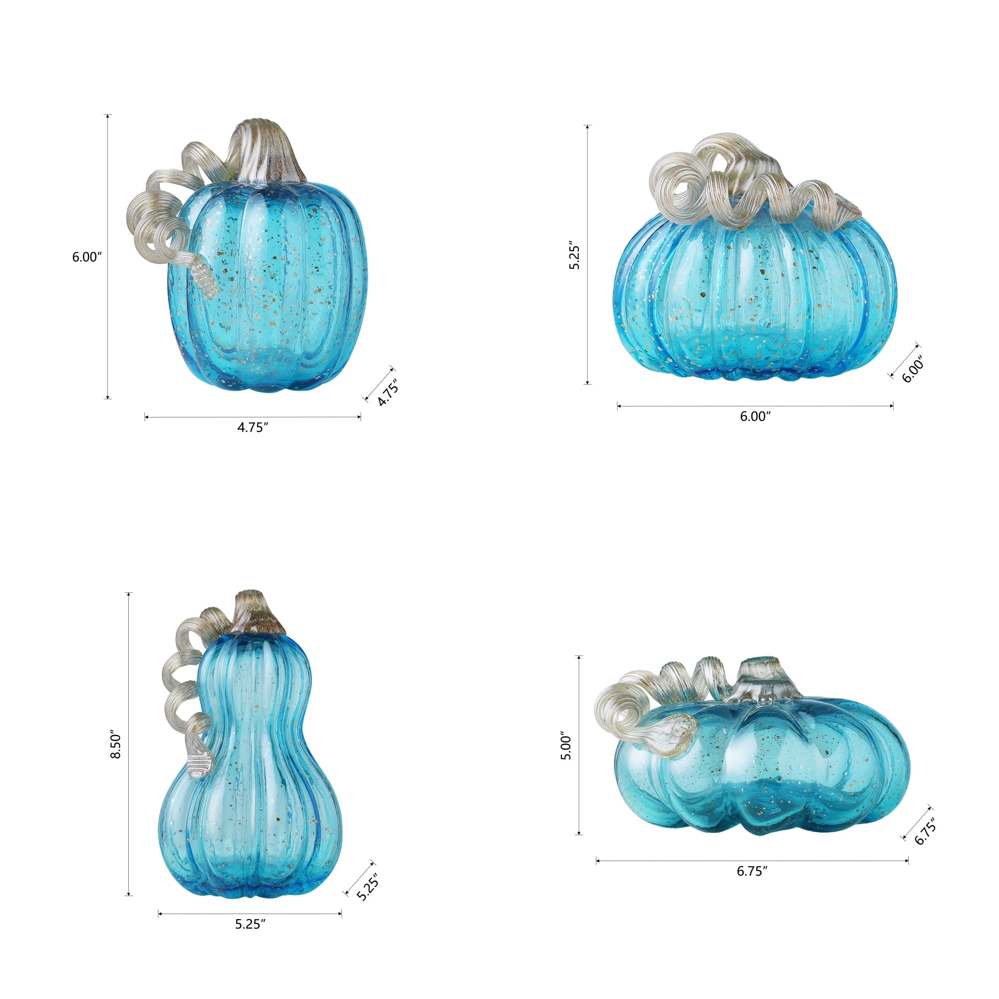 Glitzhome Hand Blown Blue Glass Pumpkin Thanksgiving Table Decor Christmas Gifts