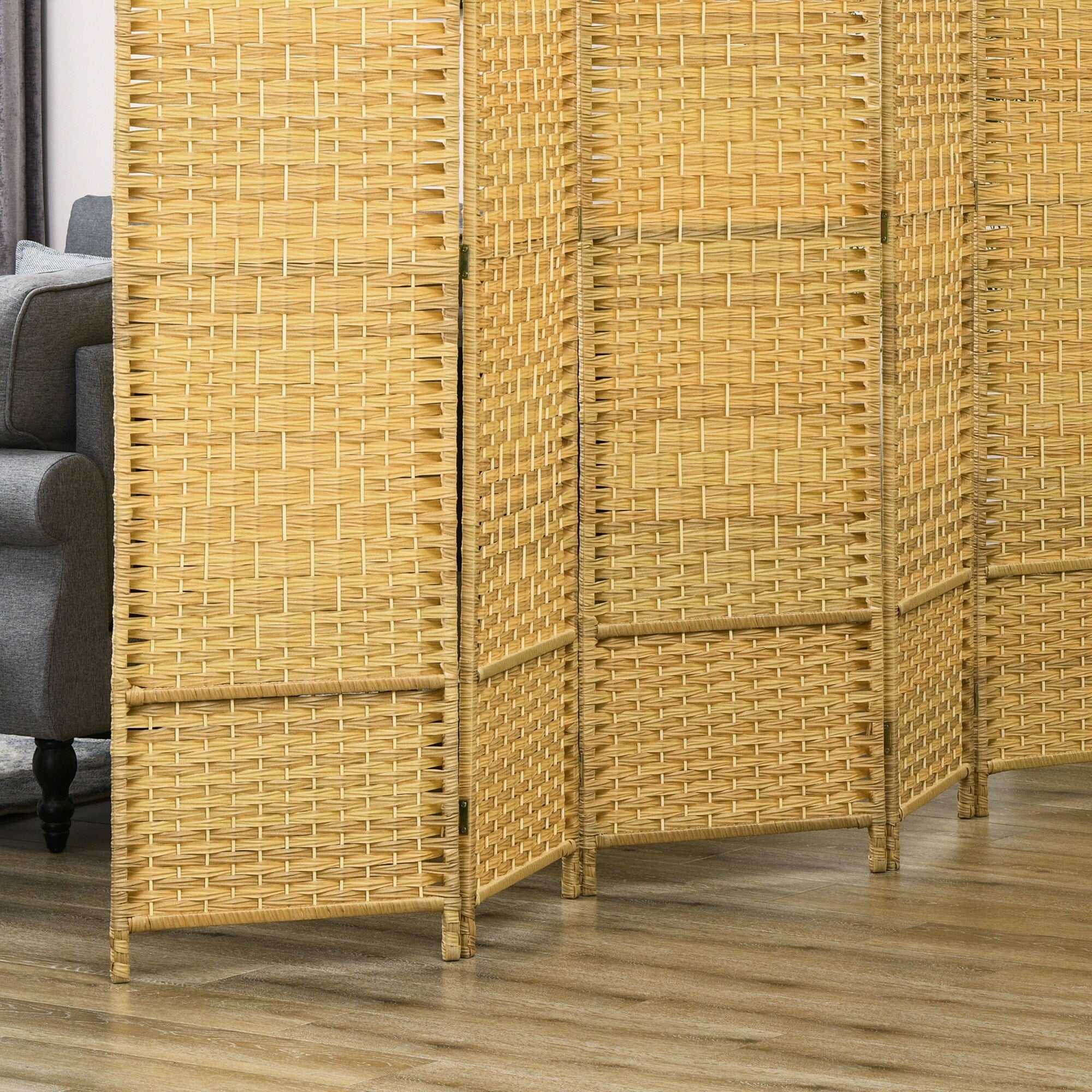 HOMCOM 6 Panel Room Divider, 6' Tall Folding Privacy Screen, Hand-Woven Freestanding Wall Partition