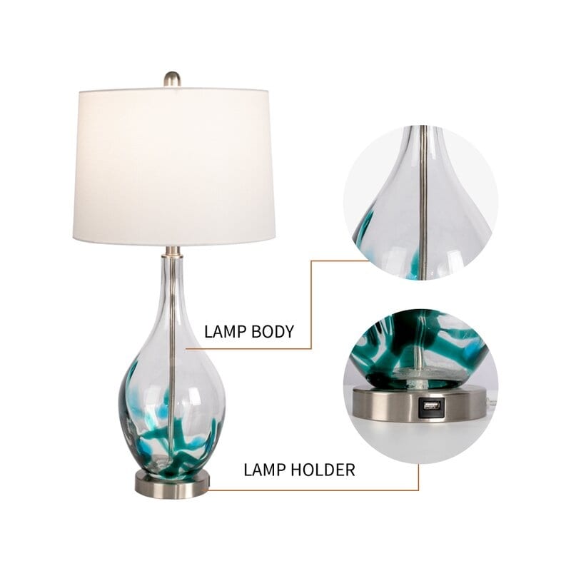 Glass USB Table Lamps (Set of 2 )Modern Bedside Desk Lamp