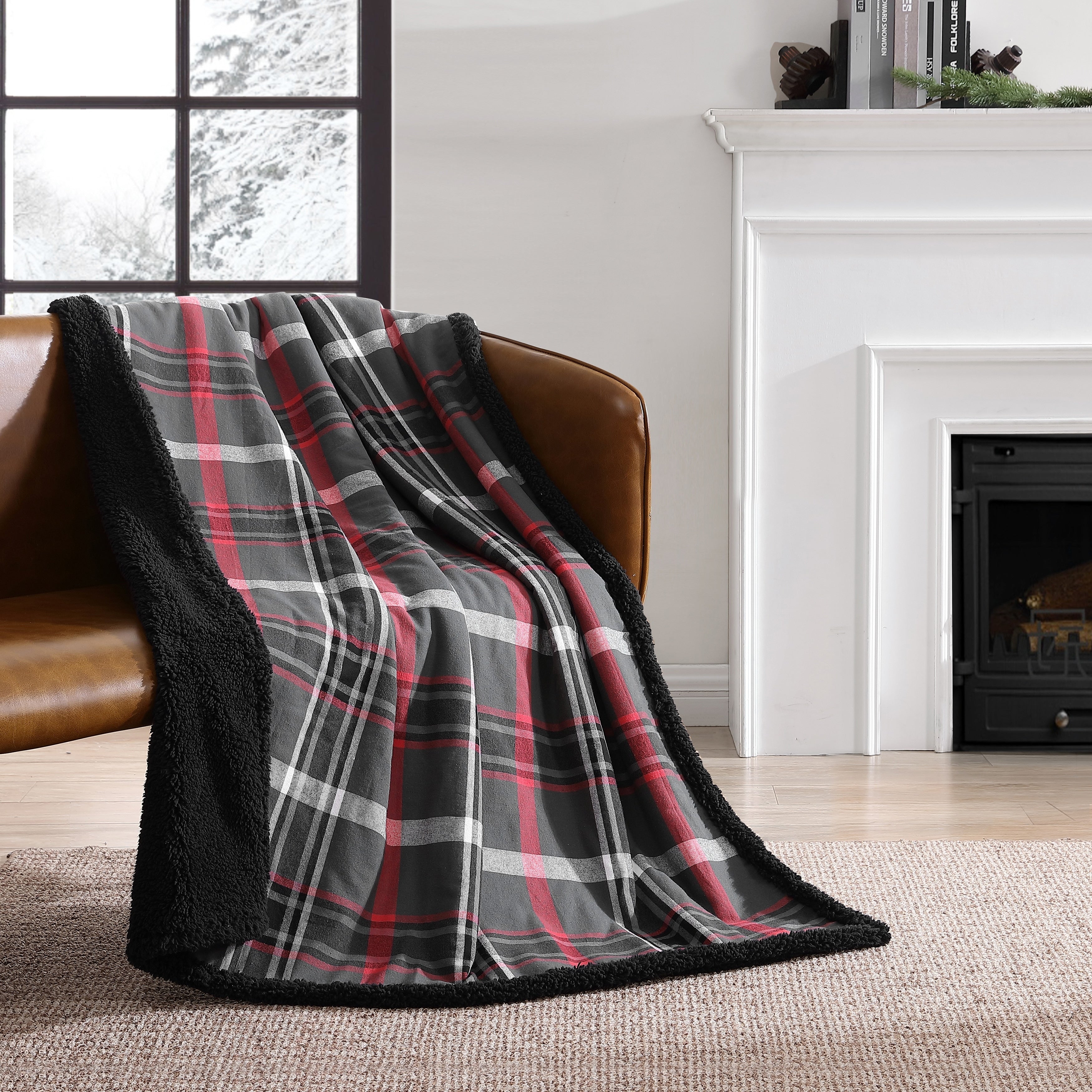 Eddie Bauer Cotton Flannel/Shearling Reverse Throw Blanket