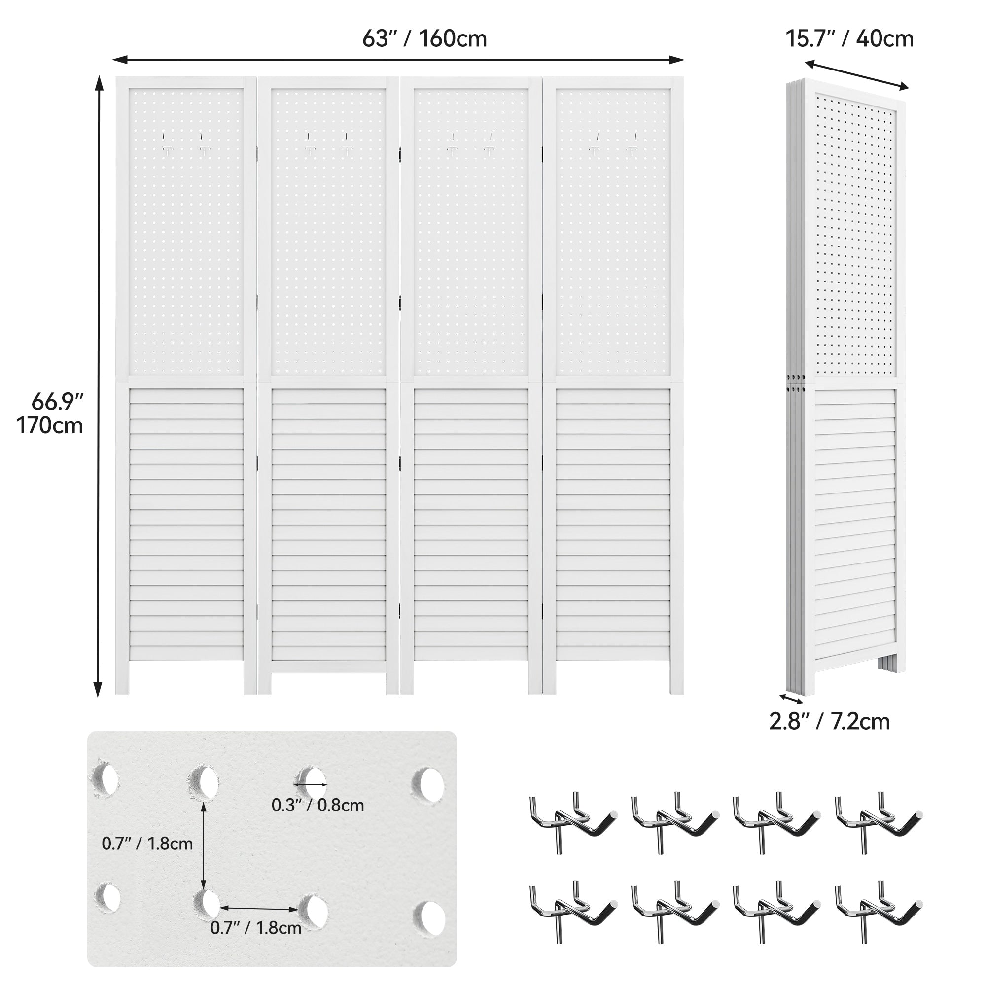 Moasis 67 White 4-Panel Wood Room Screen Divider