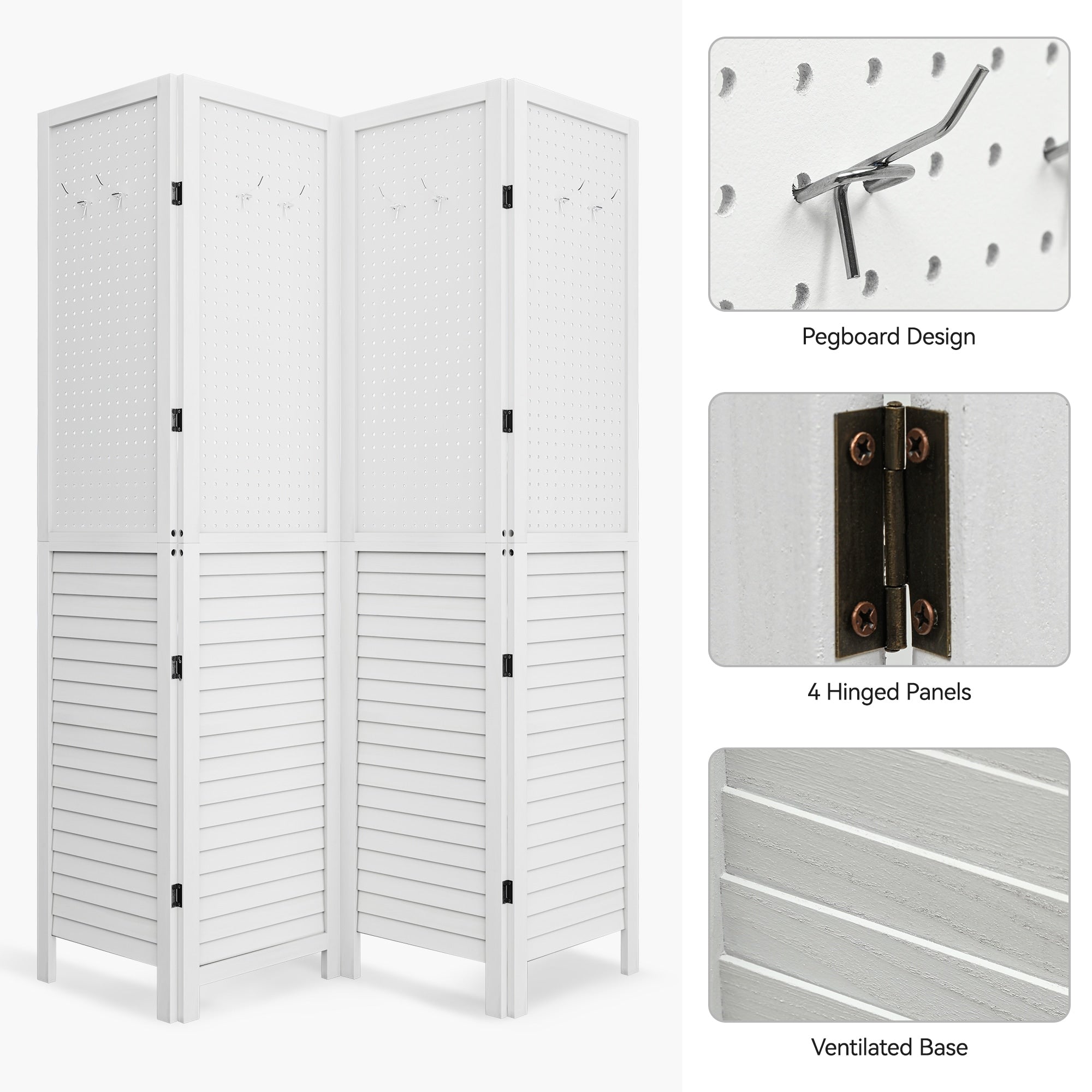 Moasis 67 White 4-Panel Wood Room Screen Divider