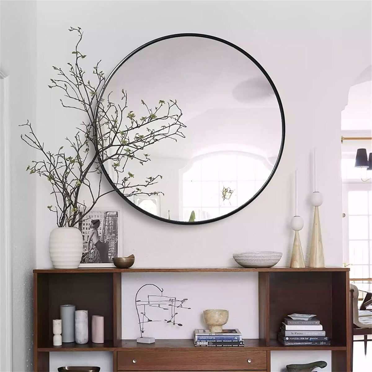 Round Mirror Wall Mounted, Circle Bathroom Vanity Wall Mirror with Metal Frame - 16/20/24/30/32/36