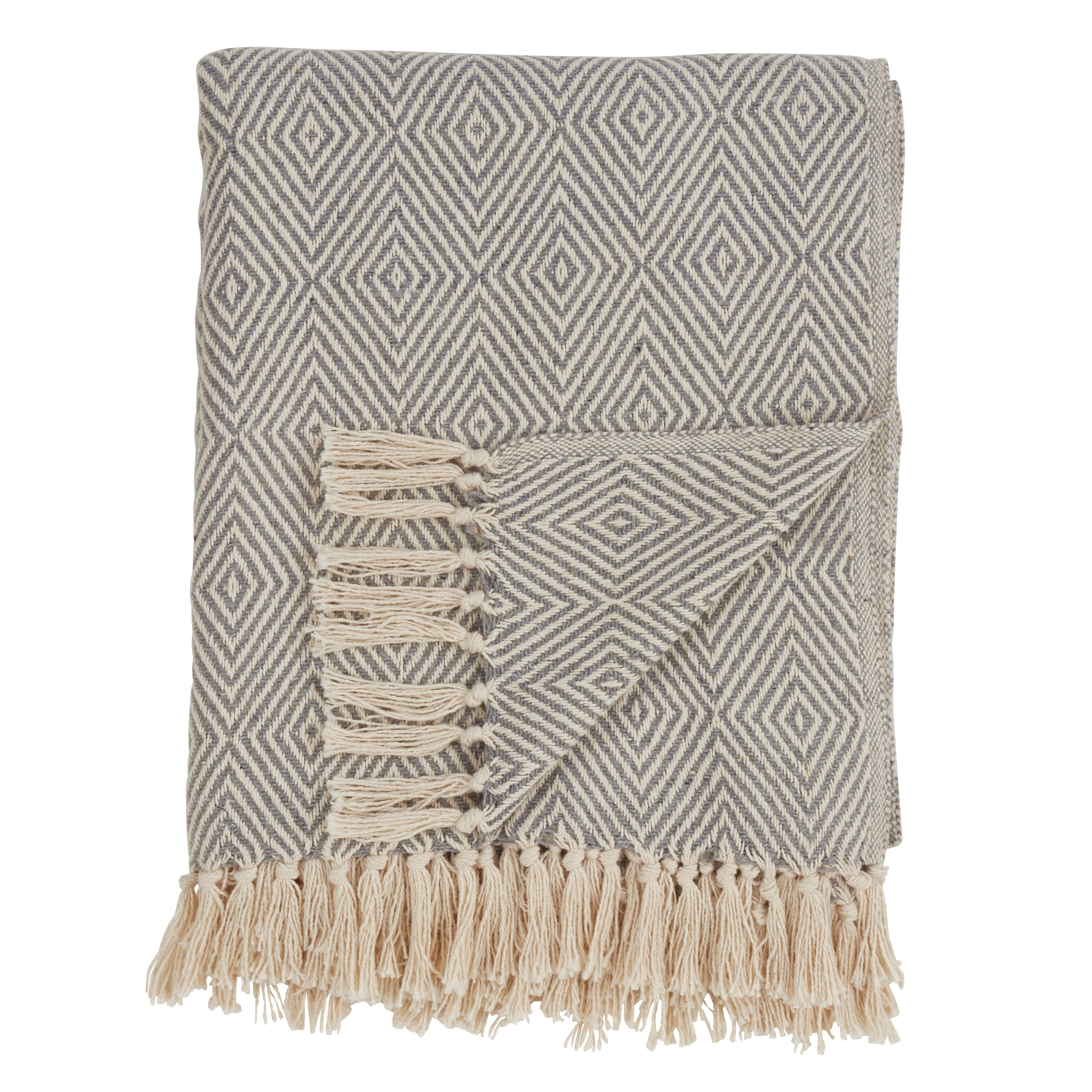 Cotton Throw Blanket with Diamond Weave Design