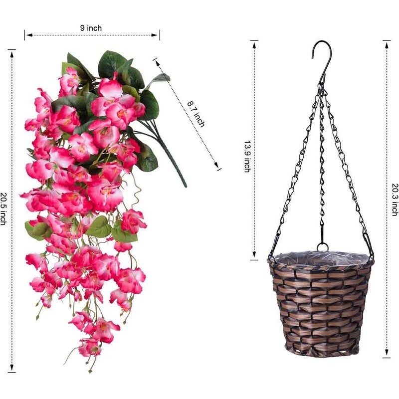 Artificial Faux Hanging Flowers Plants Baskets for Spring Outdoor Outside Decoration, Fake White Silk Long Stems Vines Hibiscus