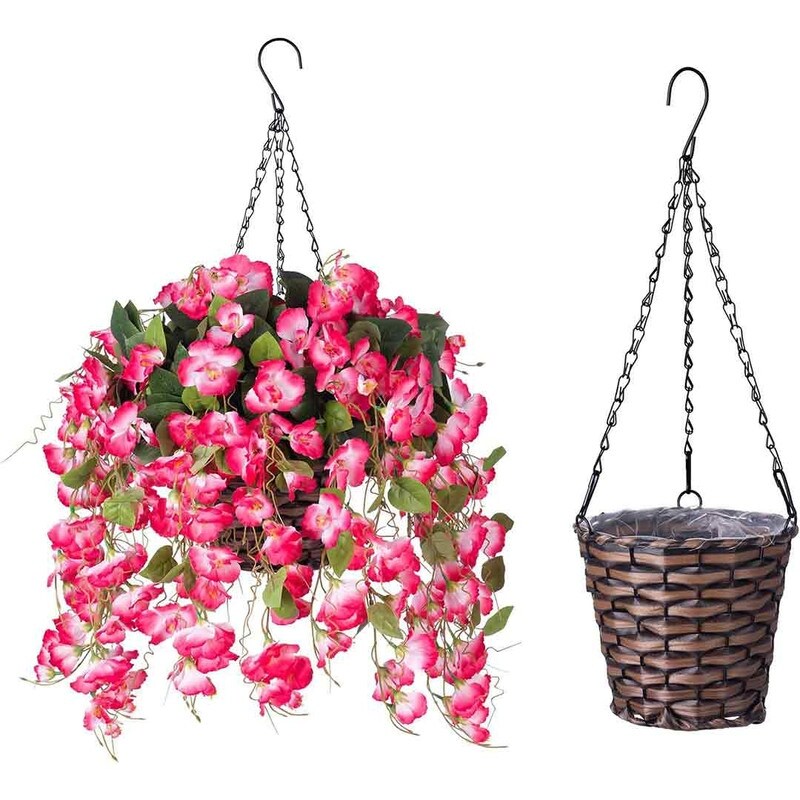 Artificial Faux Hanging Flowers Plants Baskets for Spring Outdoor Outside Decoration, Fake White Silk Long Stems Vines Hibiscus