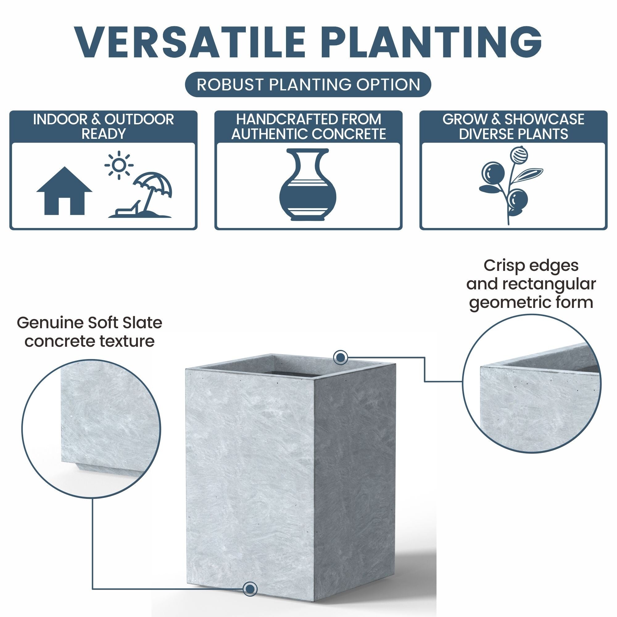 Tall Concrete Rectangle Plant Boxes / Large Indoor and Outdoor Flower Planters