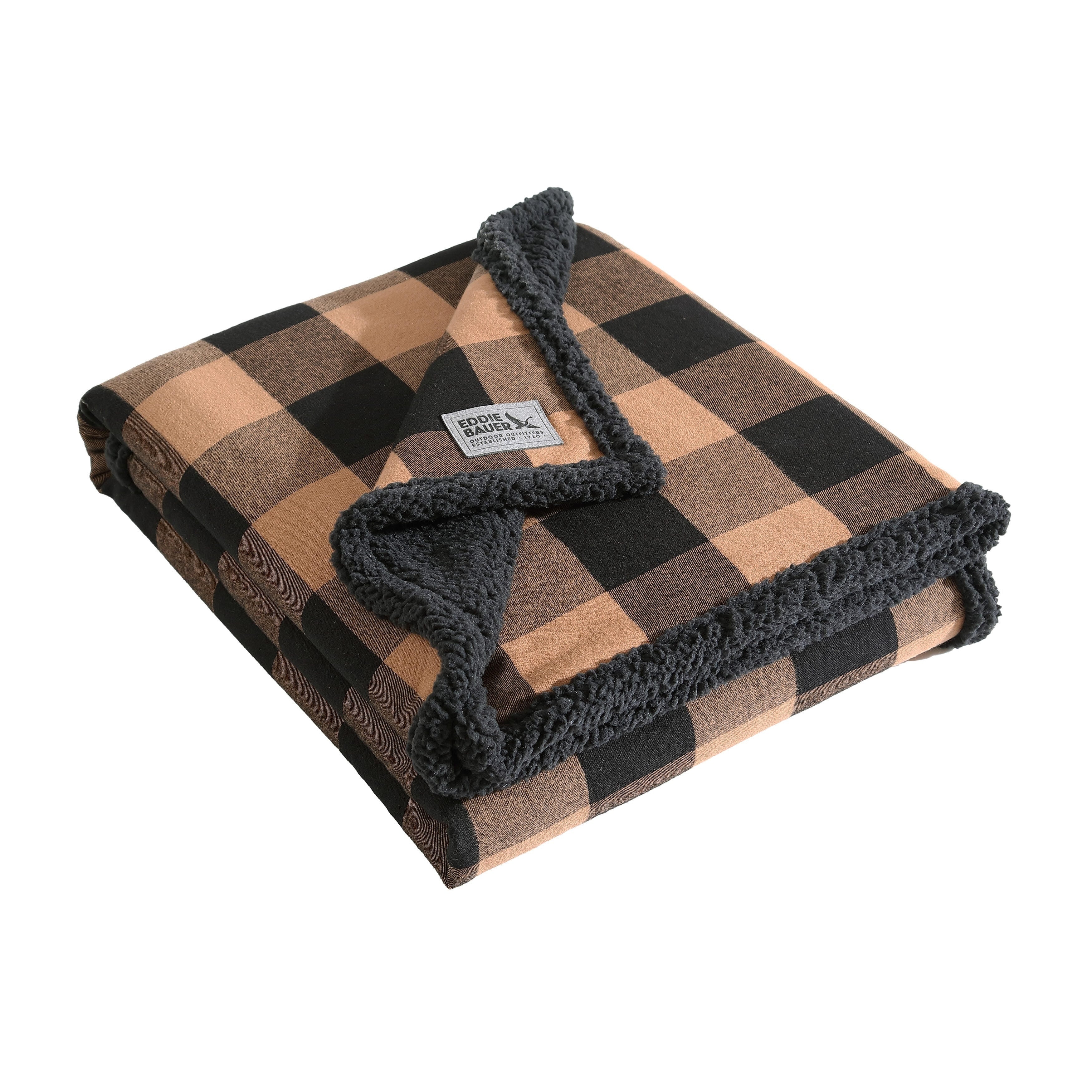 Eddie Bauer Cotton Flannel/Shearling Reverse Throw Blanket