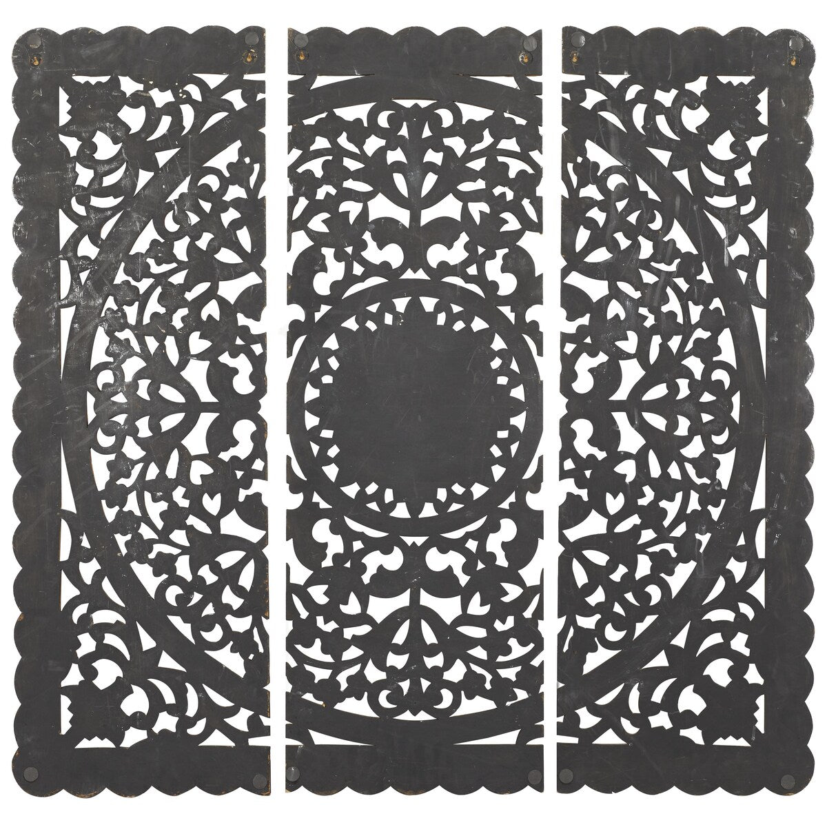 Wooden Floral Handmade Intricately Carved Mandala Panel Home Wall Decor - Set of 3 Brown - Roche River Decor