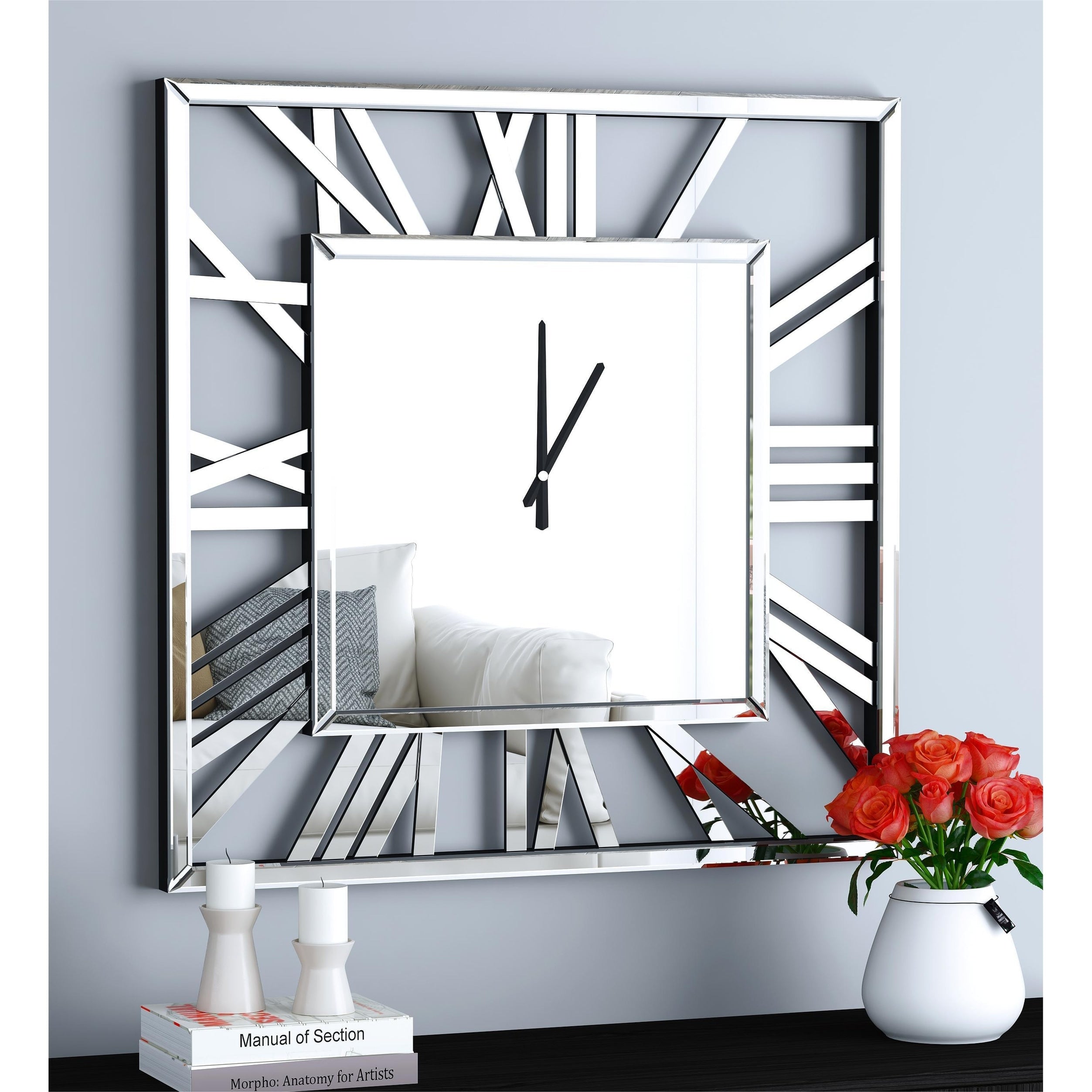 Large Wall Clocks Modern Mirrored Clock