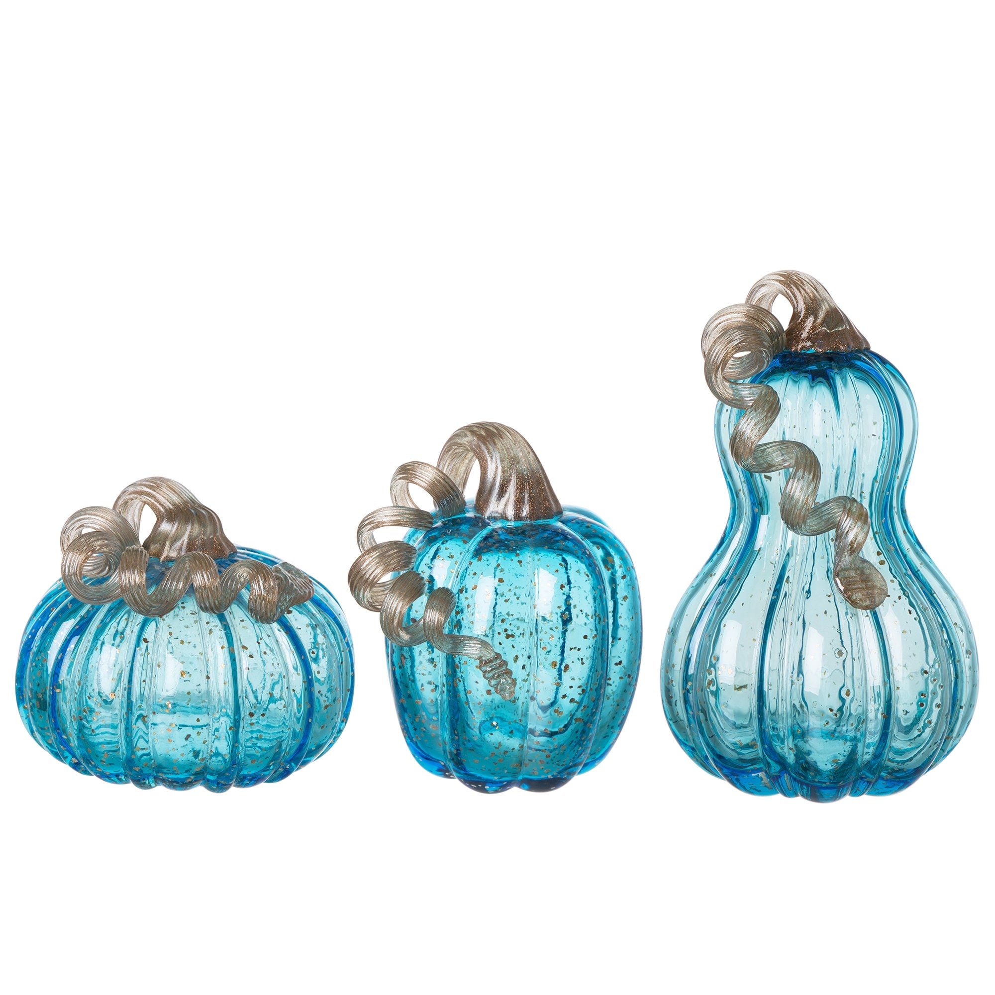 Glitzhome Hand Blown Blue Glass Pumpkin Thanksgiving Table Decor Christmas Gifts