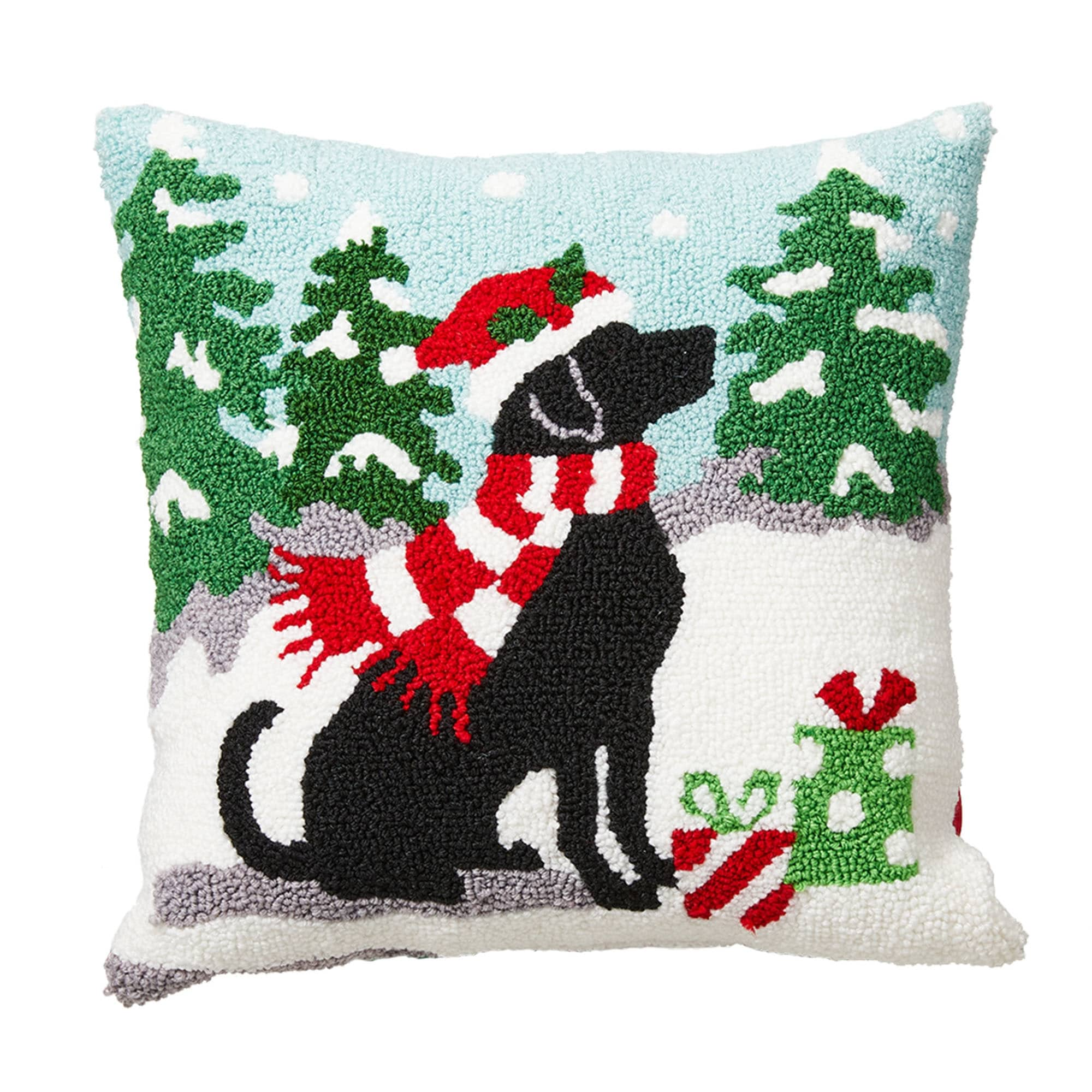 Glitzhome 14L Hooked Dog Cat Christmas Pillow for Couch Sofa Bed Festival Home Office Decor