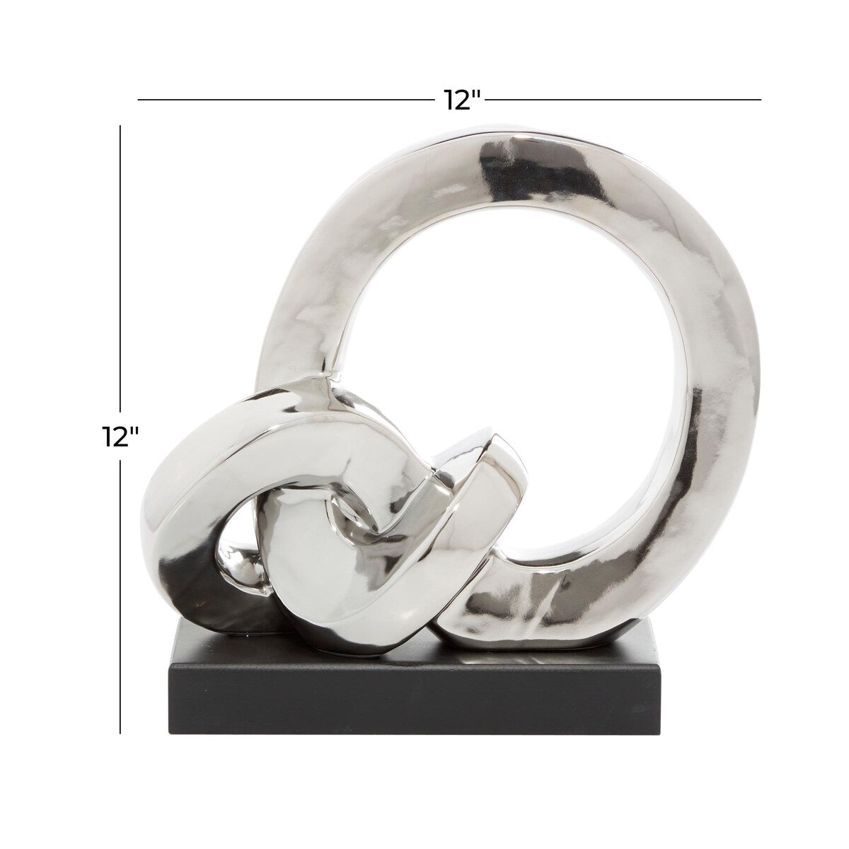 Polystone Abstract Link Decorative Sculpture with Black Base - Silver - Roche River Decor