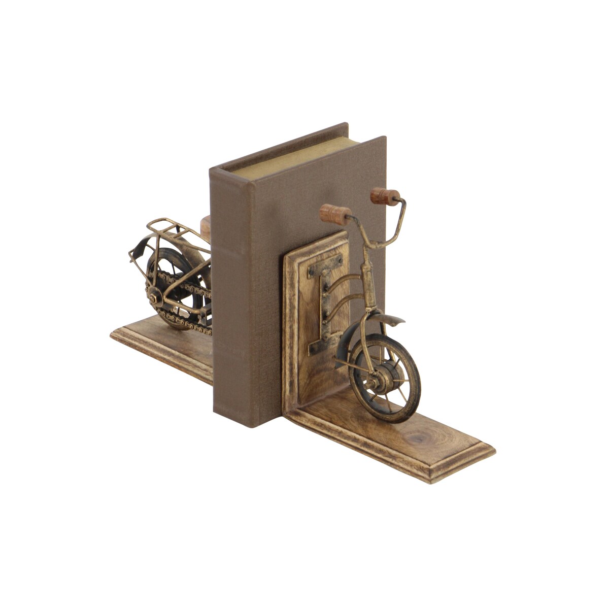 Wooden Bike Decorative Bookends - Set of 2 Brass - Roche River Decor