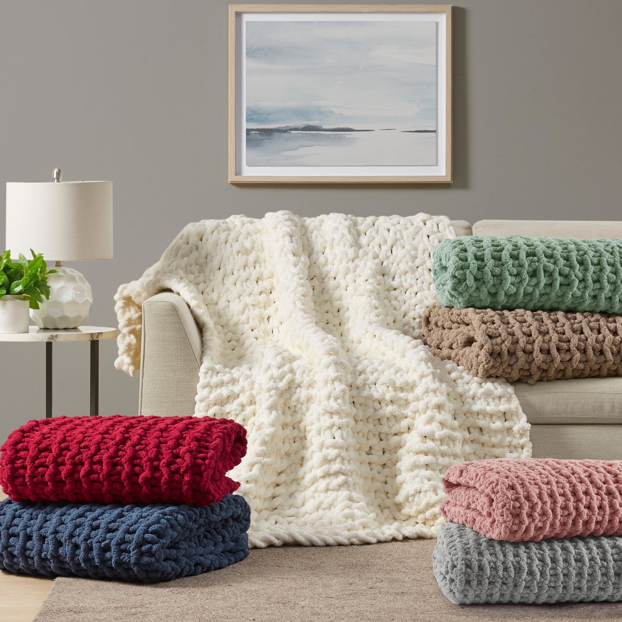 Madison Park Chenille Chunky Knit Throw 50x60