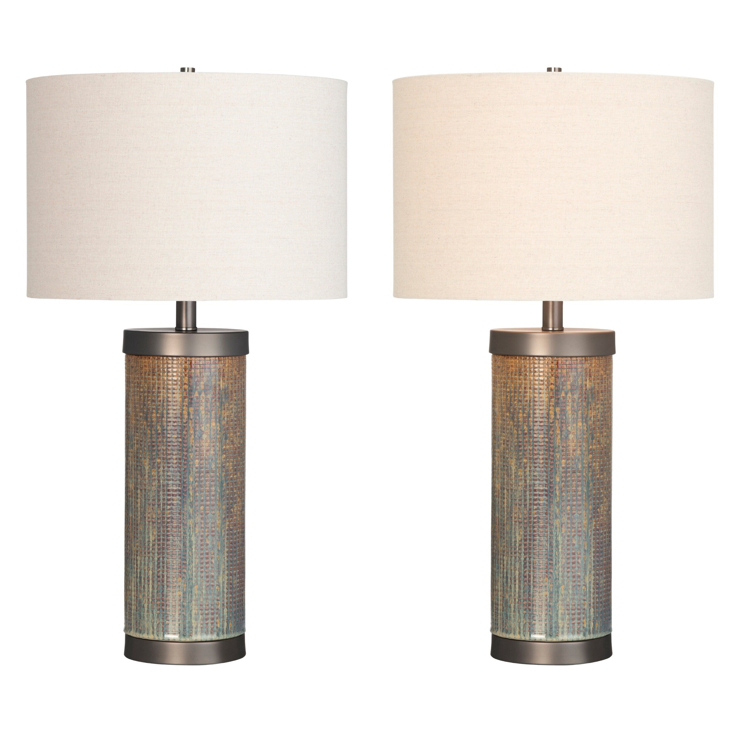 James 28 Table Lamp with Drum Shade, Gray - Set of 2