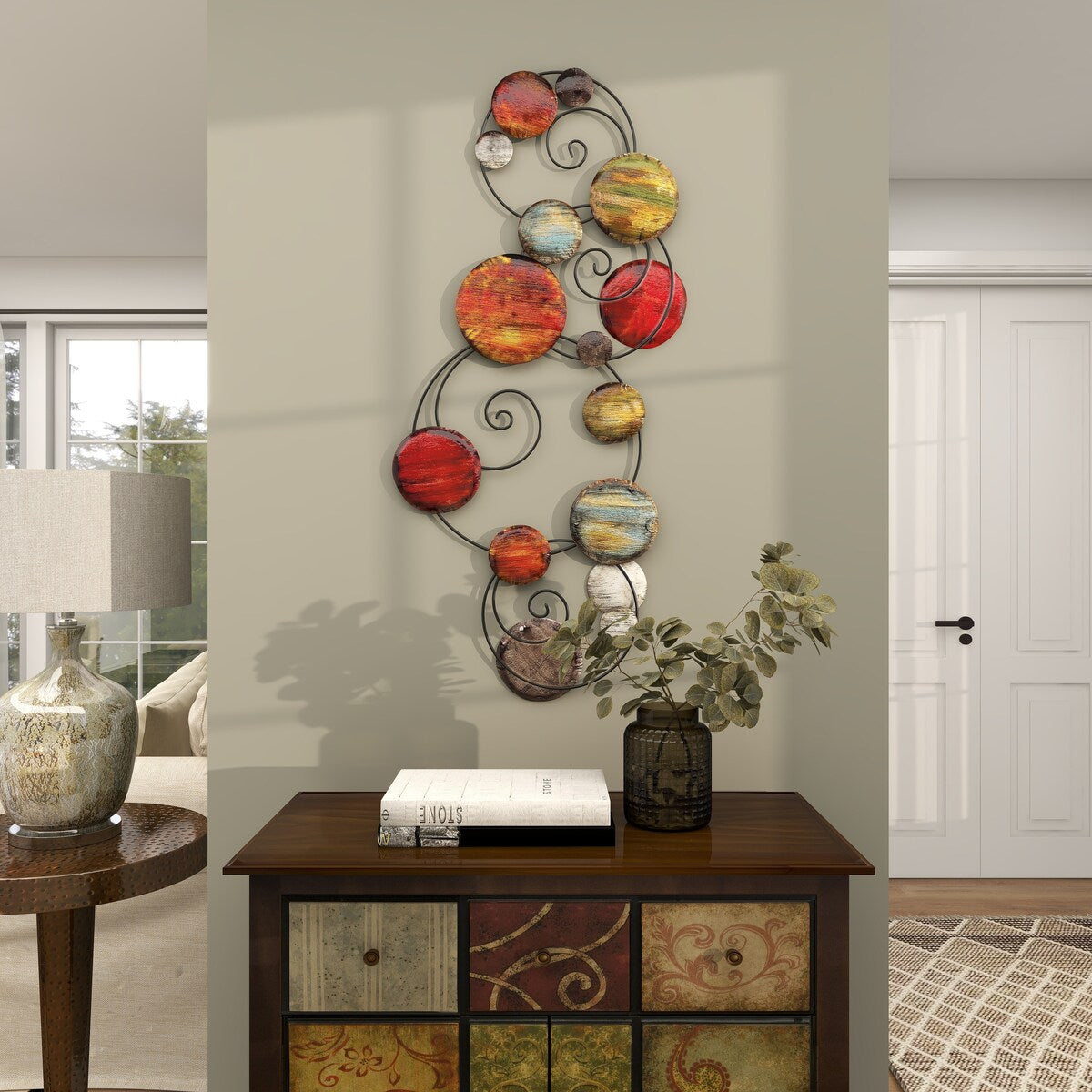 Metal Plate Embossed Home Wall Decor with Scroll Frame - Multi Colored - Roche River Decor