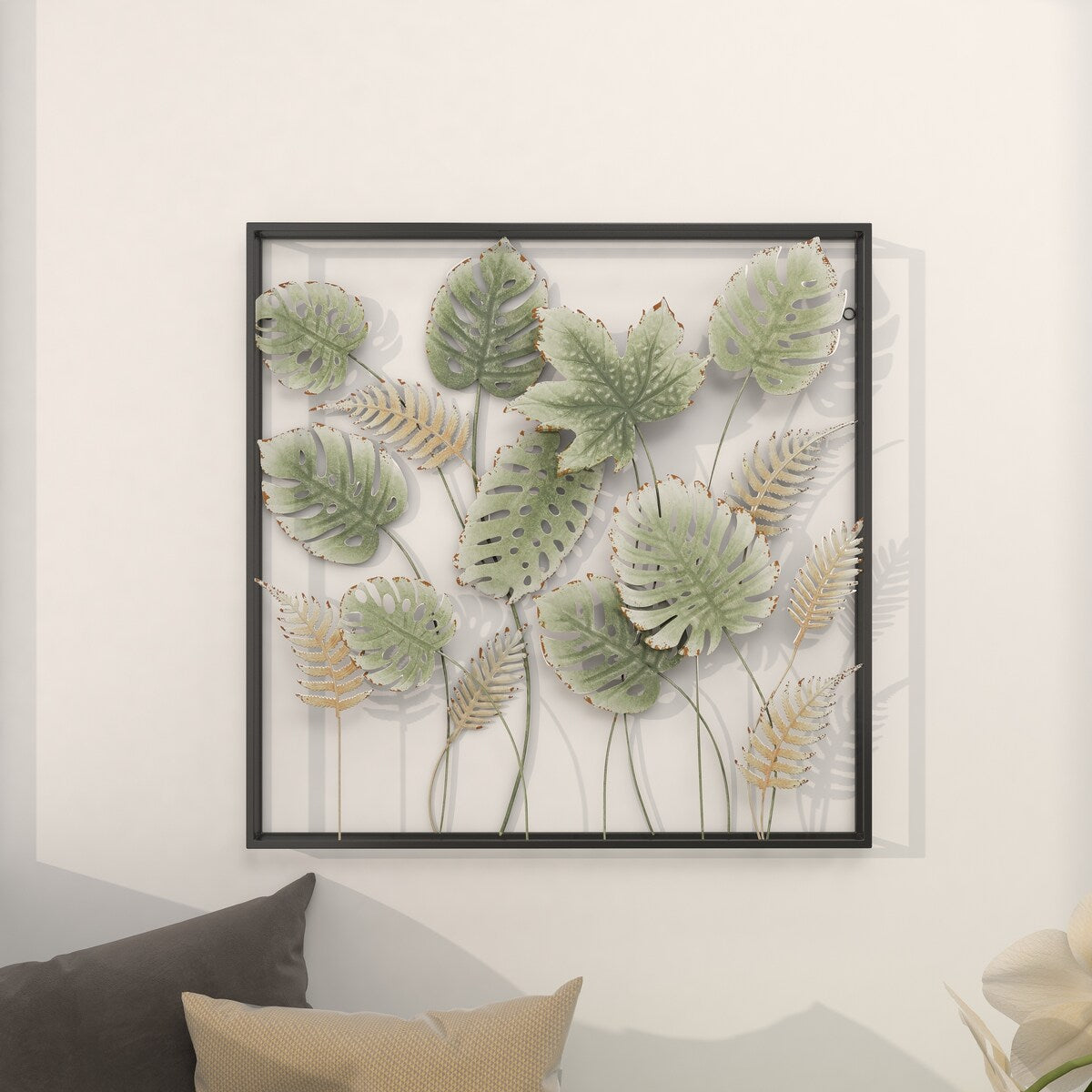 Metal Leaf Tall Cut-Out Home Wall Decor with Intricate Laser Cut Designs - Green - Roche River Decor