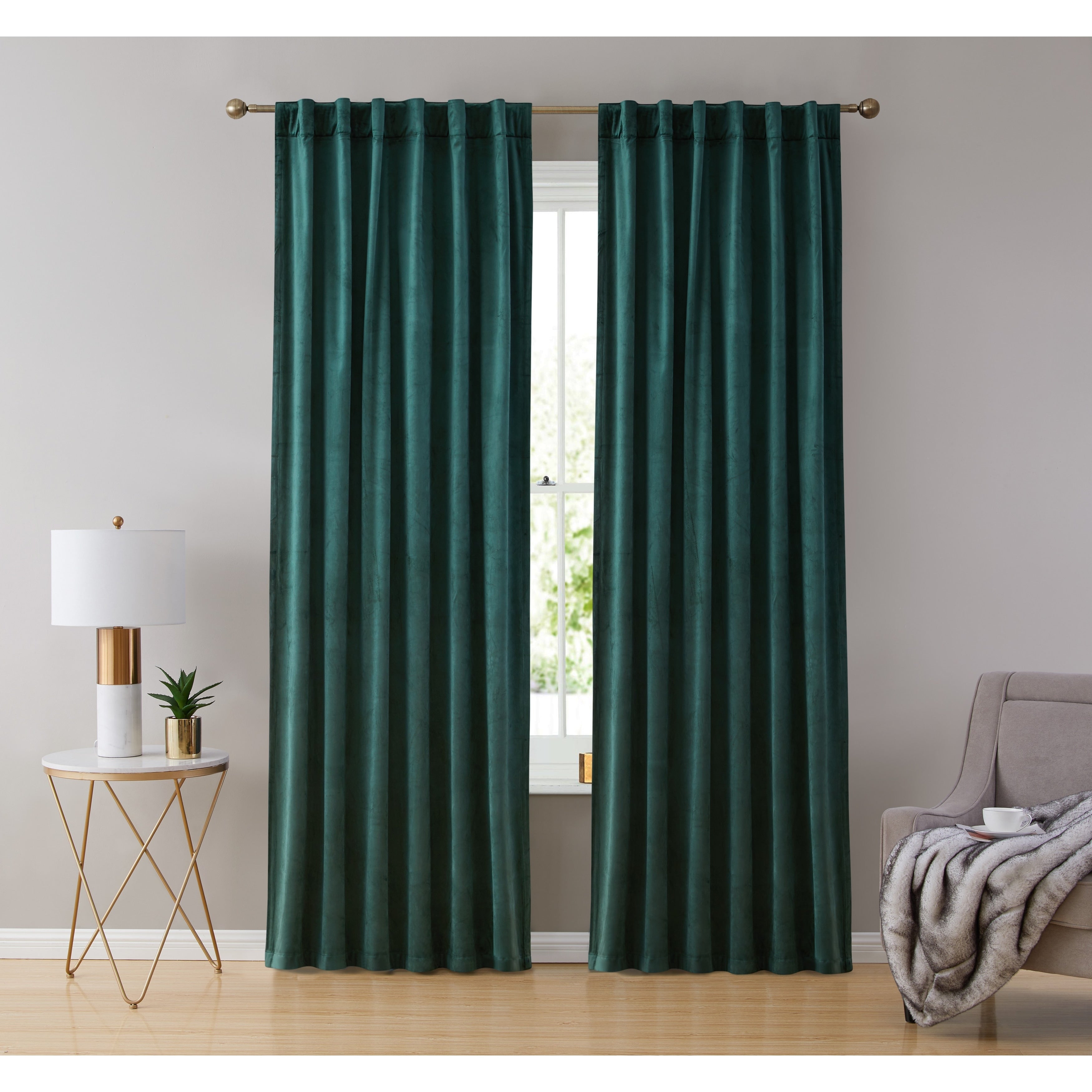 HLC.me Lopez Velvet Back Tab Rod Pocket Window Treatment Curtain Panels Bedroom & Living Room - Set of 2