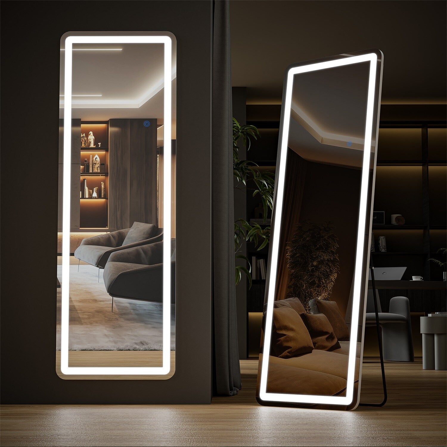 Floor Mirror with LED Light, Full Length Mirror with Stand, Hanging Mirror Wall Mounted Mirror, Full Body Mirror for Living Room