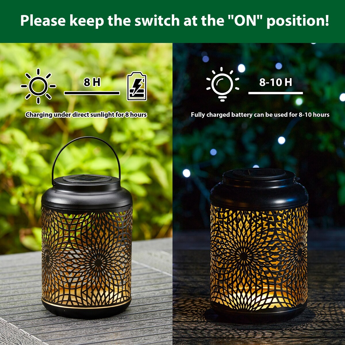 Glitzhome 8.75H Outdoor Metal Solar Hanging Lantern with LED lights