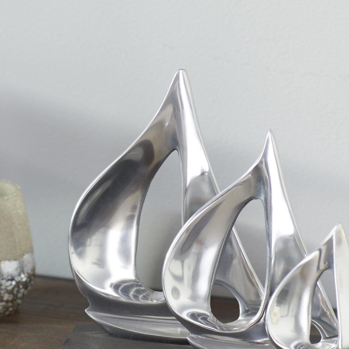 Aluminum Metal Sail Boat Decorative Sculpture with Black Base - Silver - Roche River Decor