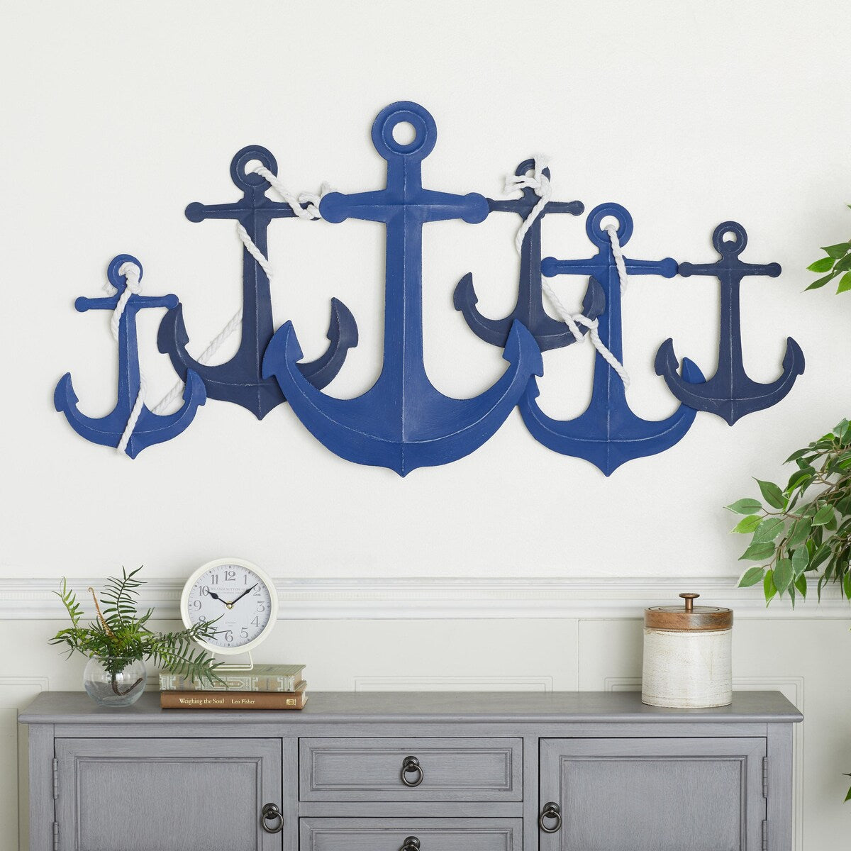 Metal Anchor Indoor Outdoor Home Wall Decor with White Rope Detailing - Blue - Roche River Decor