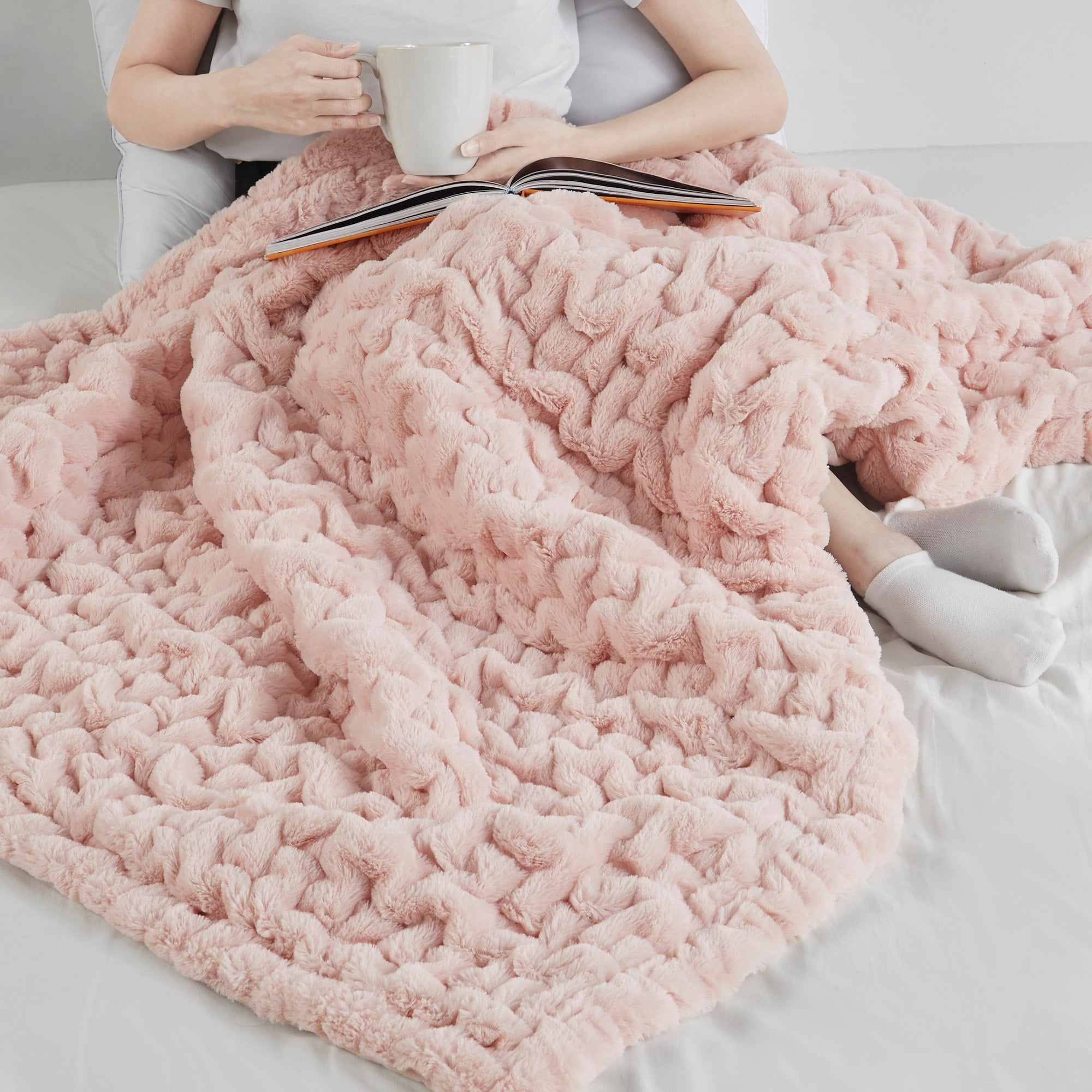 Madison Park Ruched Fur Throw