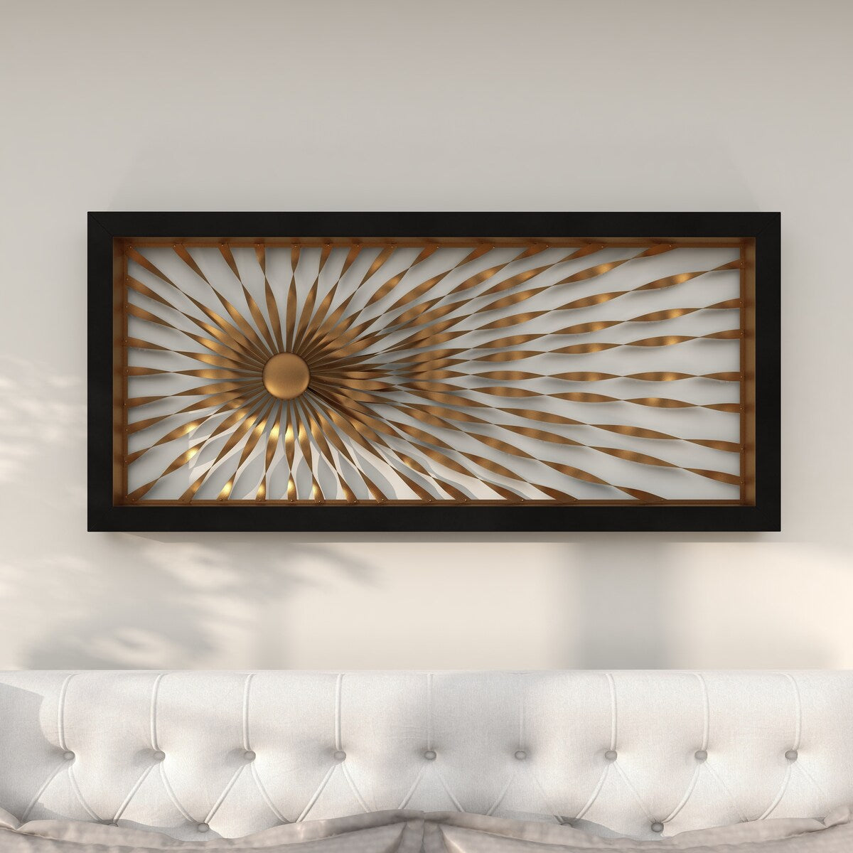 Metal Sunburst Coiled Ribbon Home Wall Decor with Black Frame - Gold - Roche River Decor