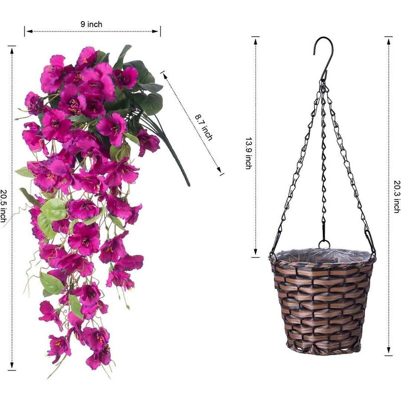 Artificial Faux Hanging Flowers Plants Baskets for Spring Outdoor Outside Decoration, Fake White Silk Long Stems Vines Hibiscus