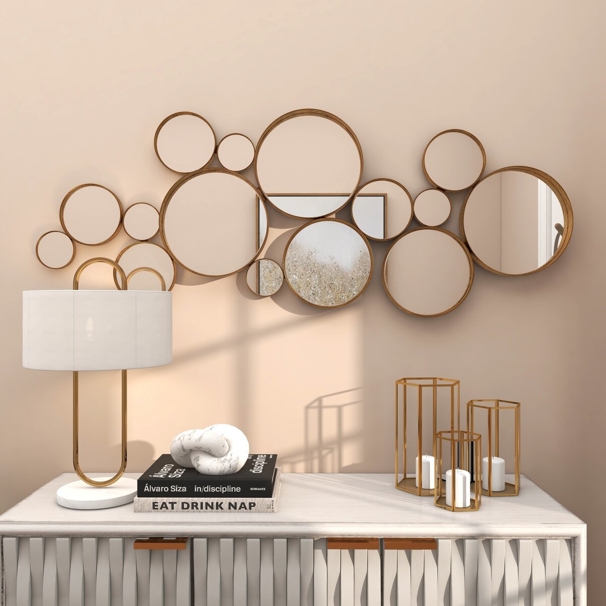 Metal Bubble Cluster Room Wall Mirror - Gold - CosmoLiving by Cosmopolitan