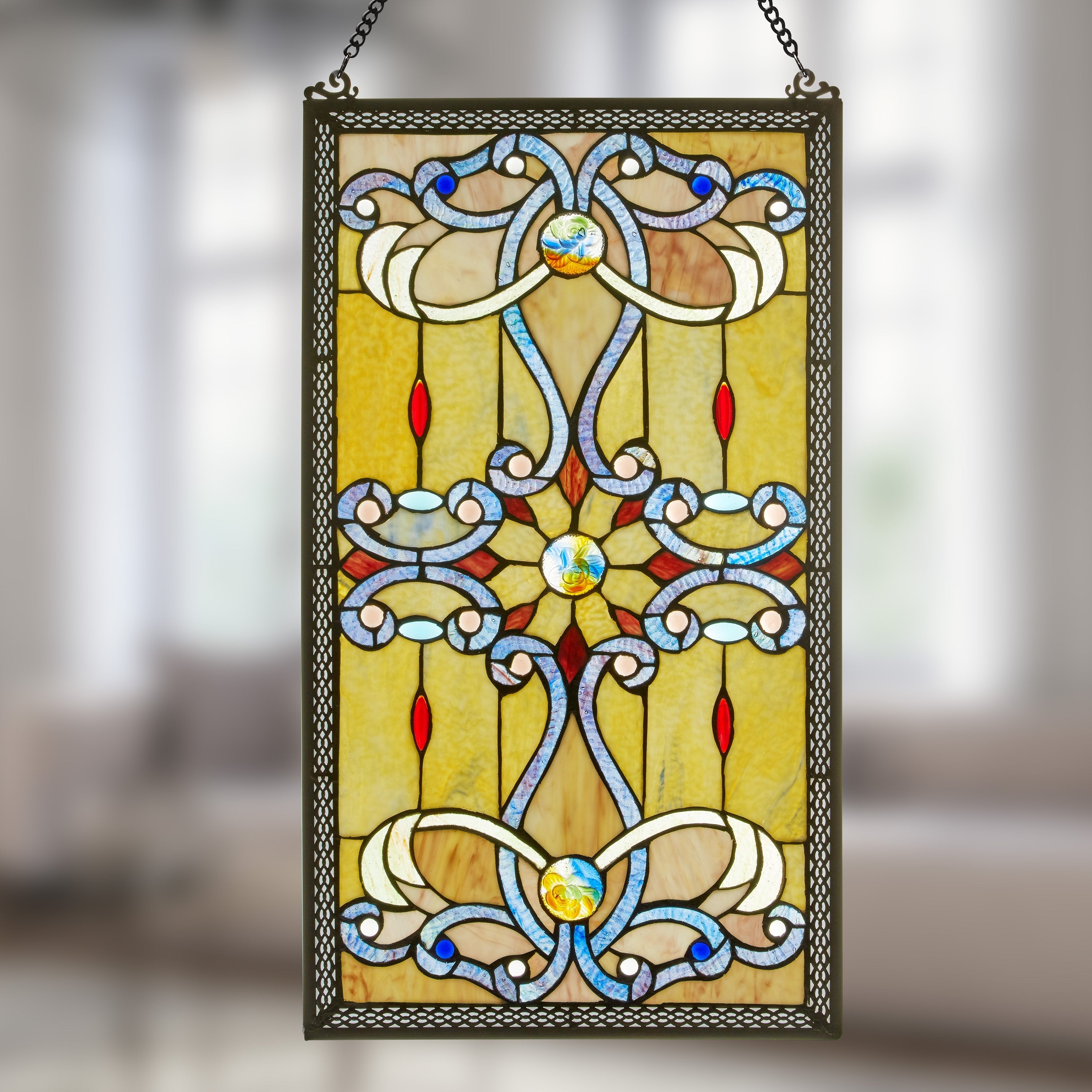 River of Goods Brandi's Amber Stained Glass 26-inch Window Panel - M