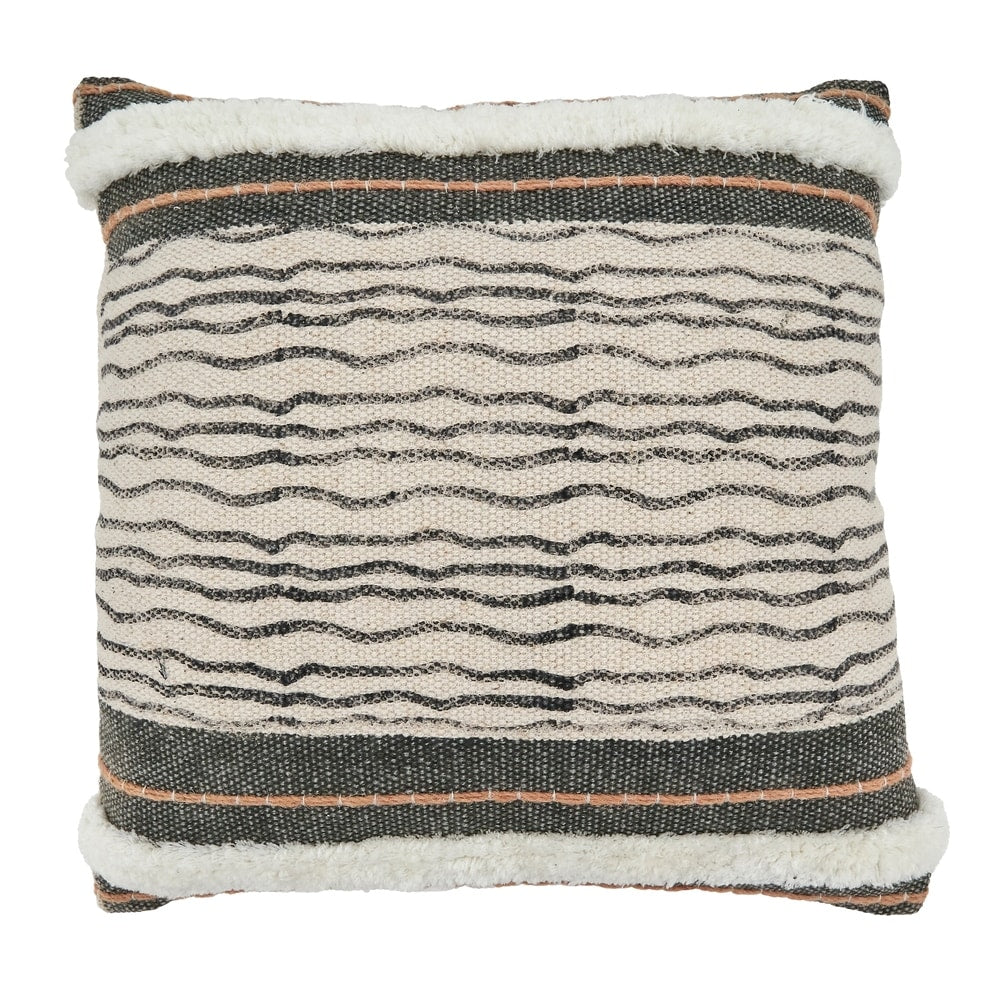 Printed and Embroidered Pillow With Stripe Design