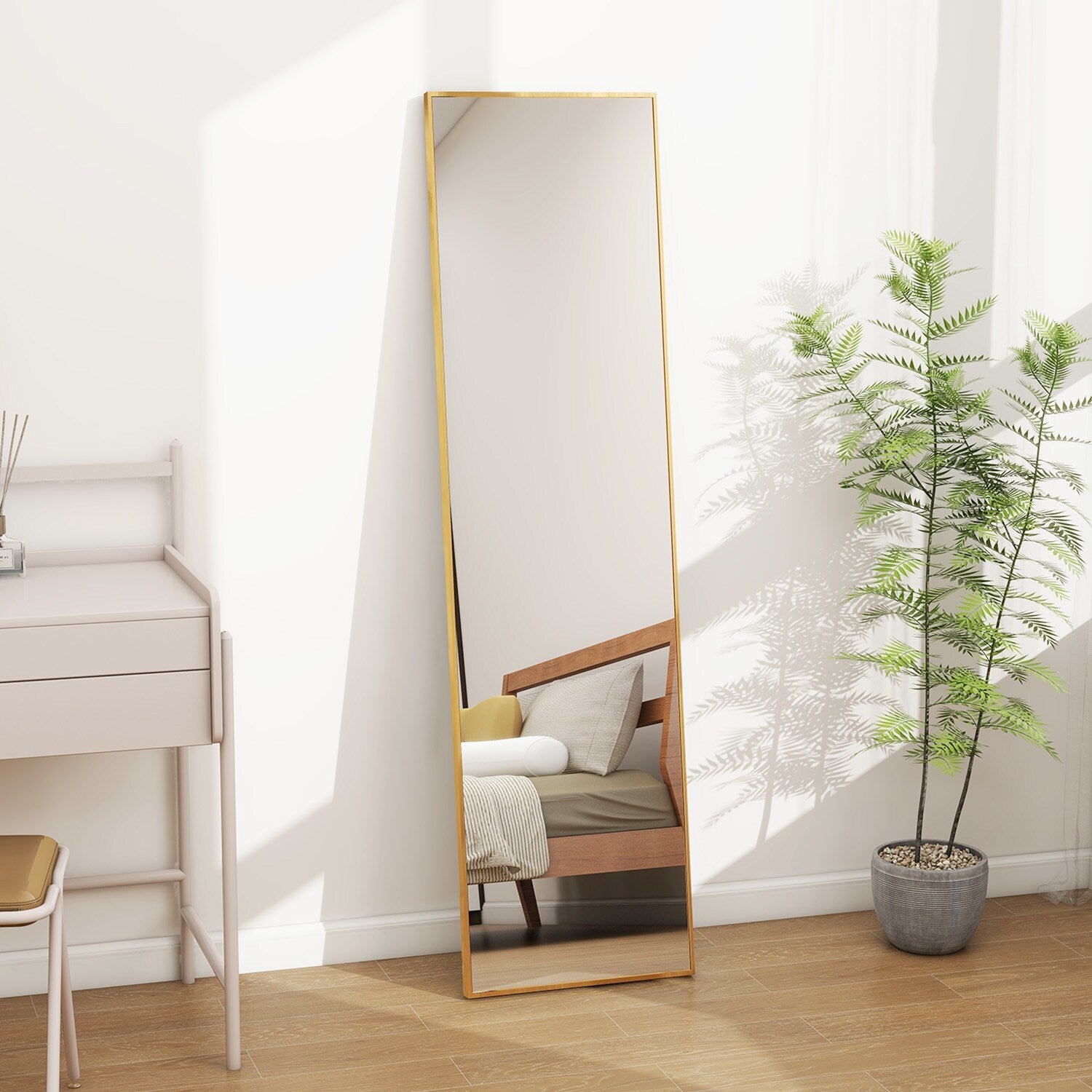 Full Length Mirror Standing Rectangle Black Frame Floor Mirrors Body Dressing Wall-Mounted Mirror