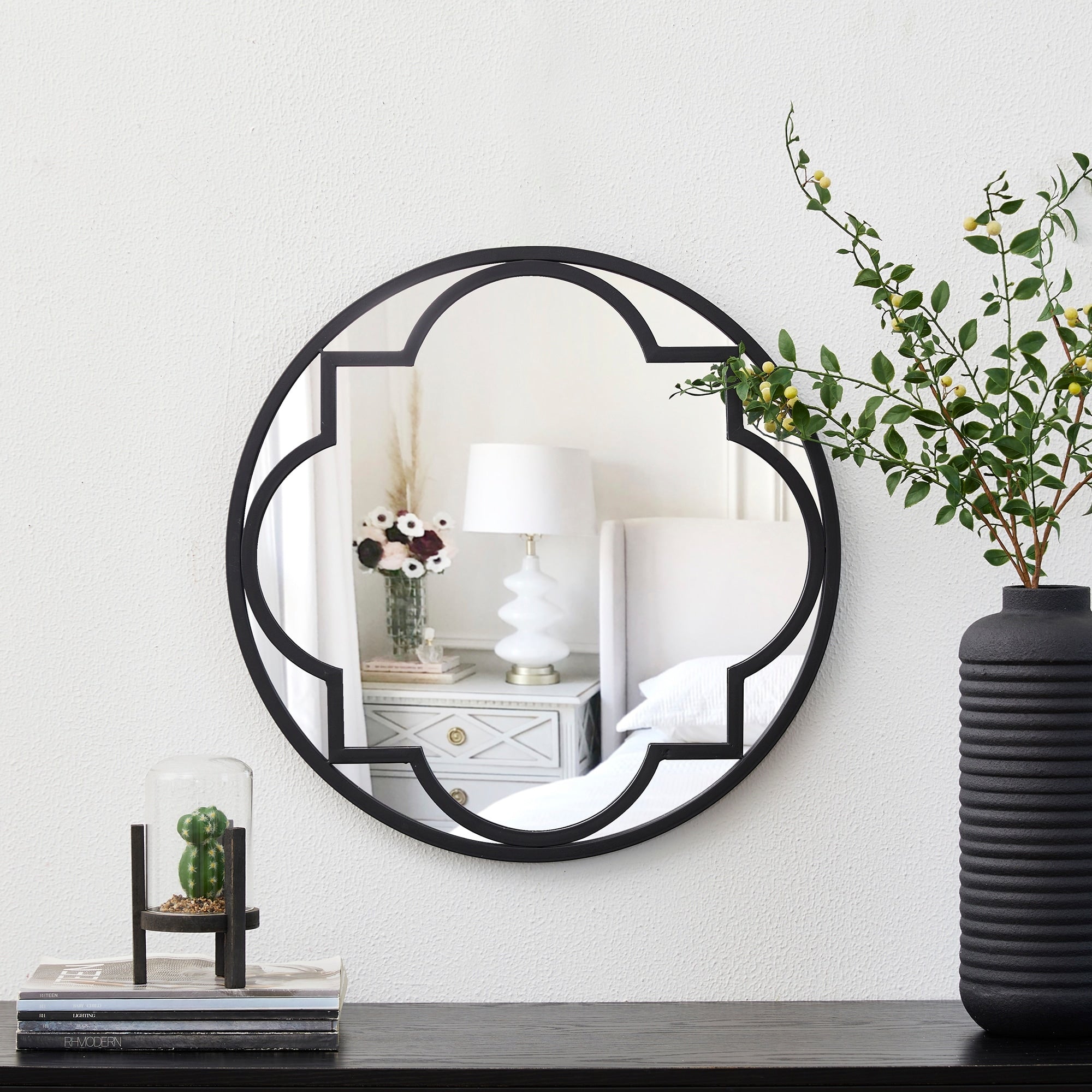 Glitzhome Modern Round/ Arched Black Metal Glass Wall Mounted Mirror Indoor Decor