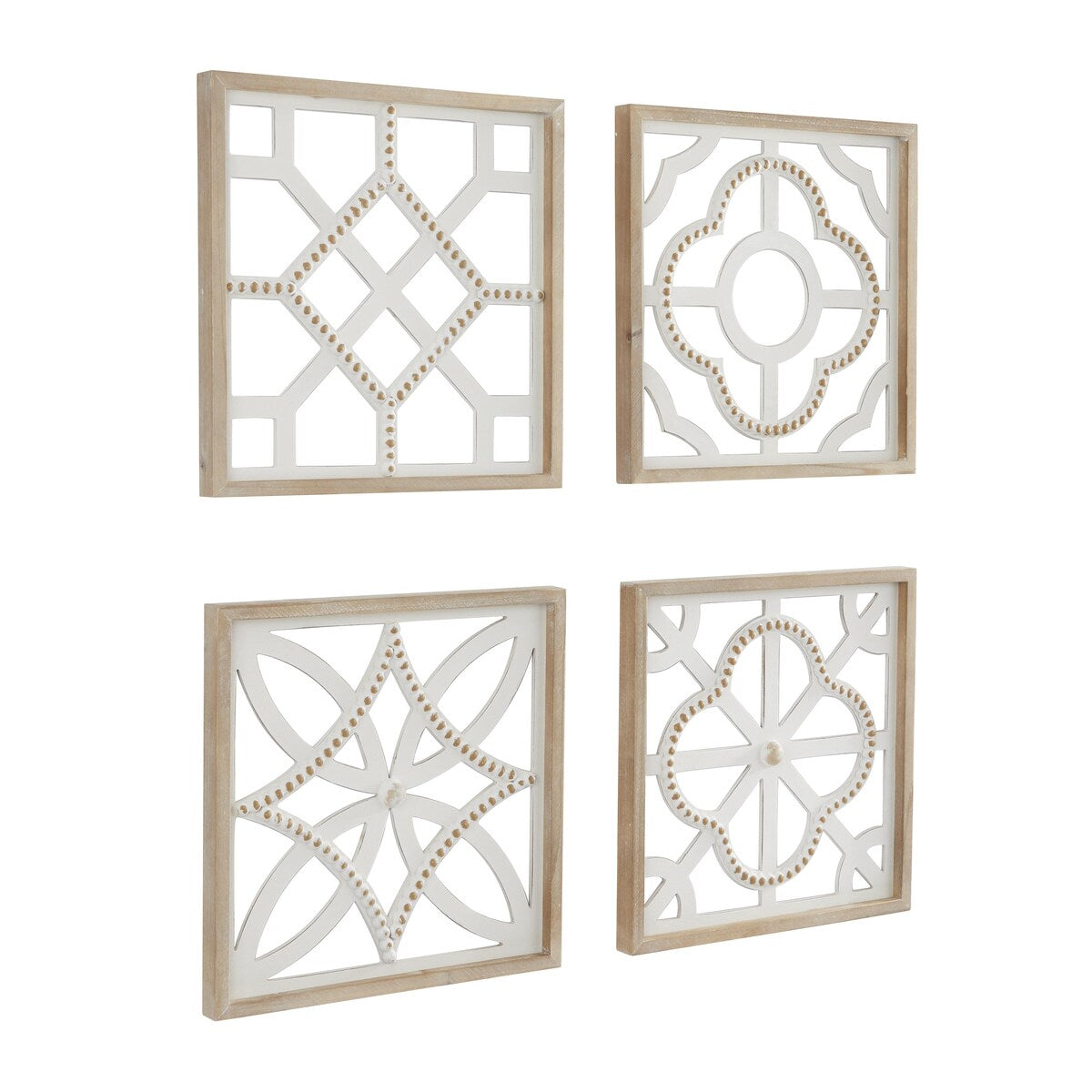 Wood Geometric Beaded Home Wall Decor - Set of 4 White - Roche River Decor