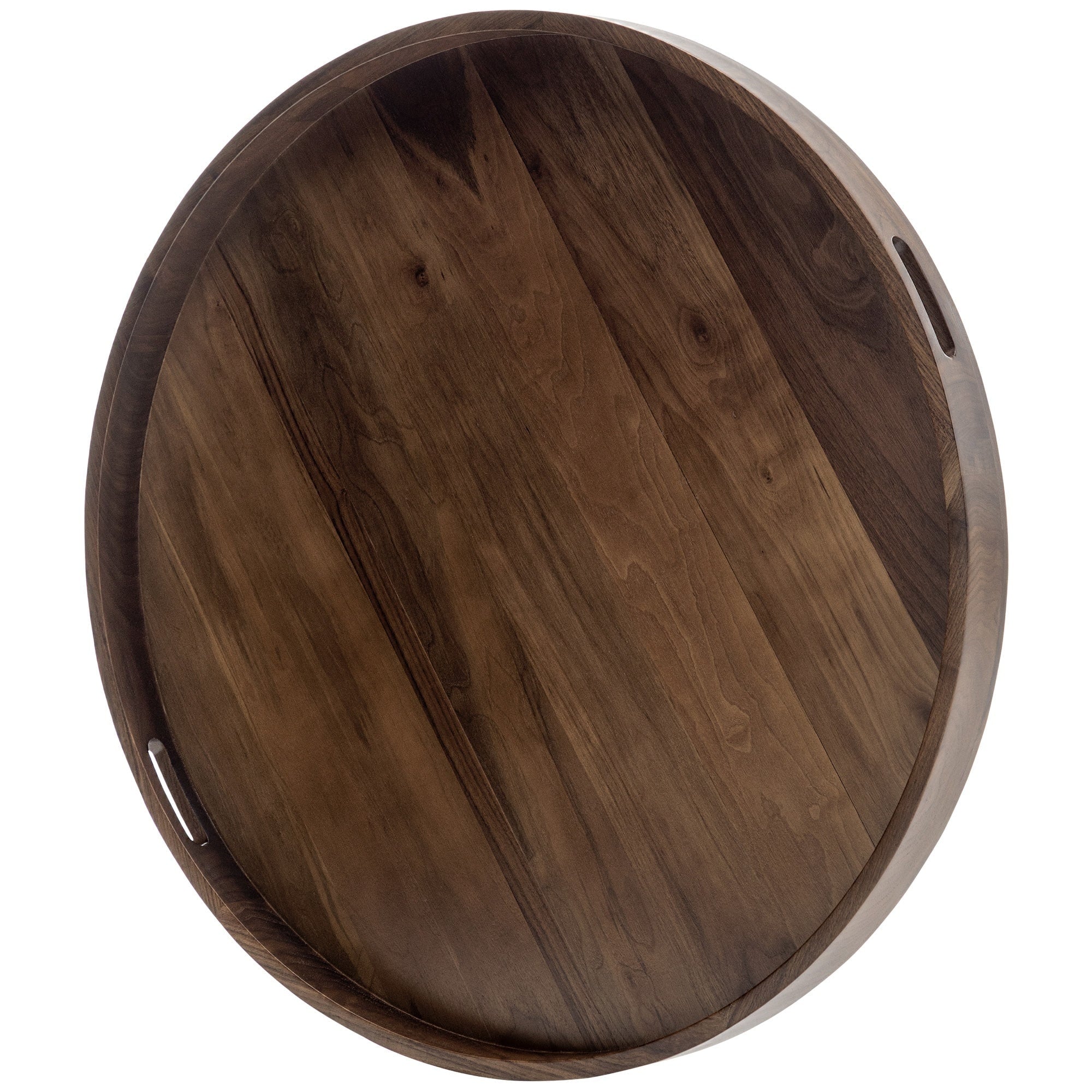 Round Black Walnut Wood Serving Tray Ottoman Tray with Handles