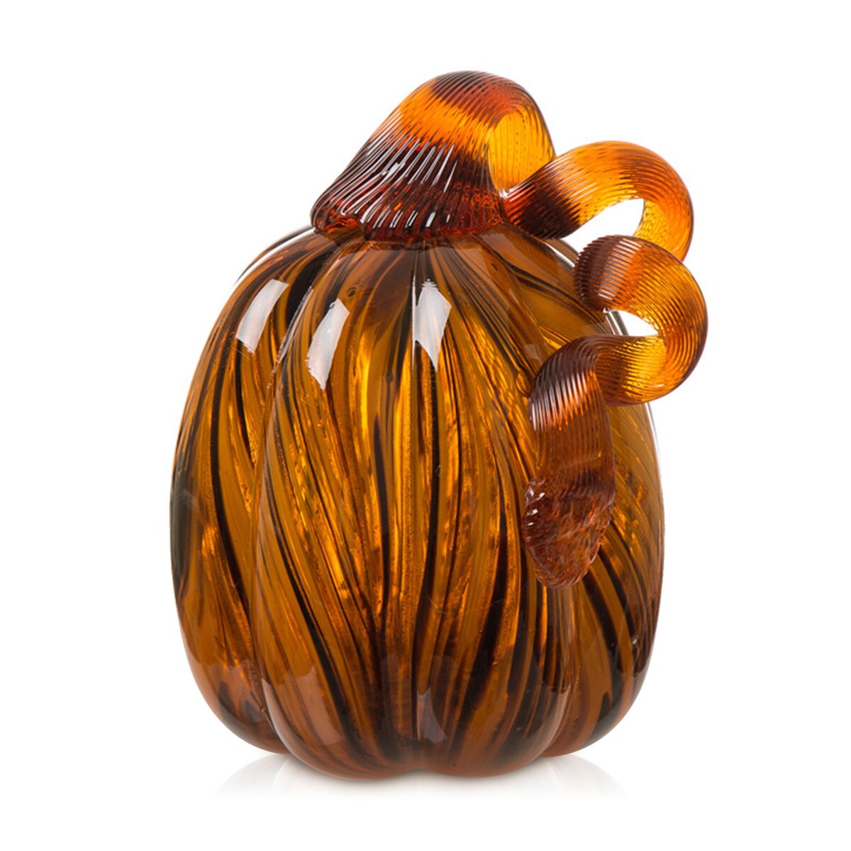 Glitzhome Fall Harvest Multi Striped Handblown Glass Pumpkins for Thanksgiving Decor