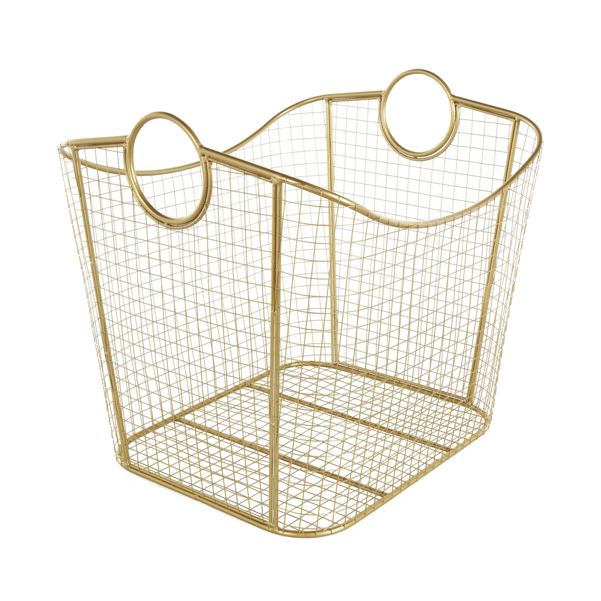 Metal Wire Grid Decorative and Functional Storage Basket with Curved Edges Ring Handles - Gold or Black - Roche River Decor