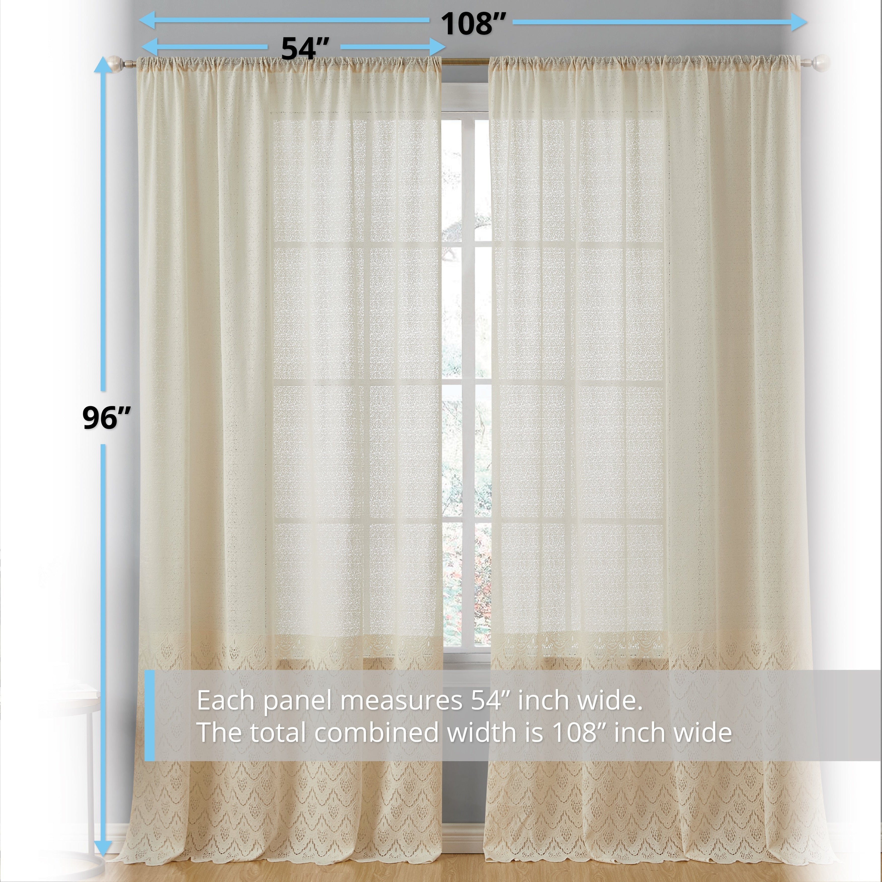 HLC.me Monaco Premium Soft Decorative Ombre Lace Semi Sheer Light Filtering Rod Pocket Window Curtain Panels - Set of 2