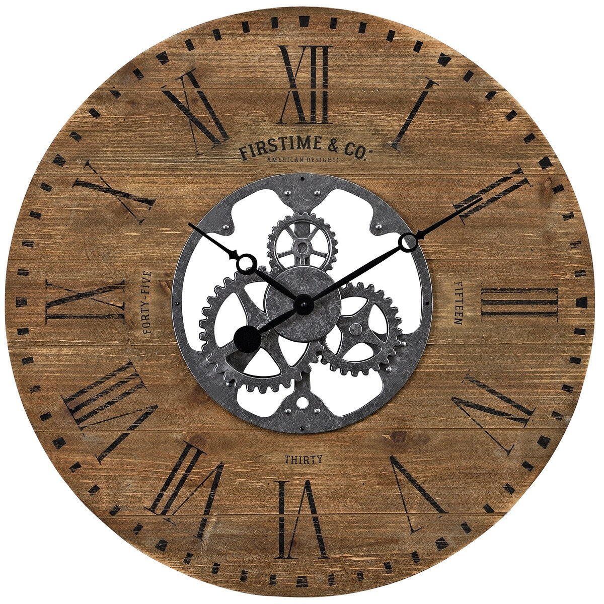 FirsTime & Co. Shiplap Steampunk Farmhouse Wall Clock