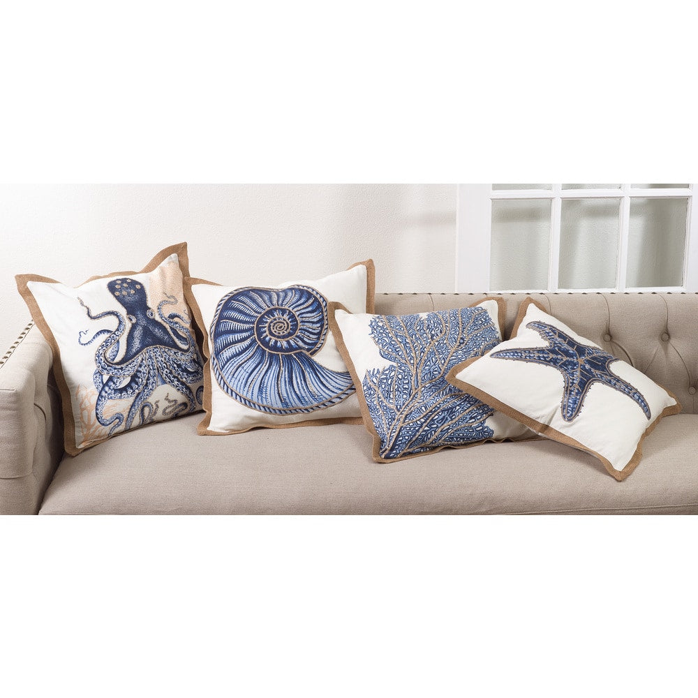 Nautilus Spiral Shell Print Cotton Down Filled Throw Pillow