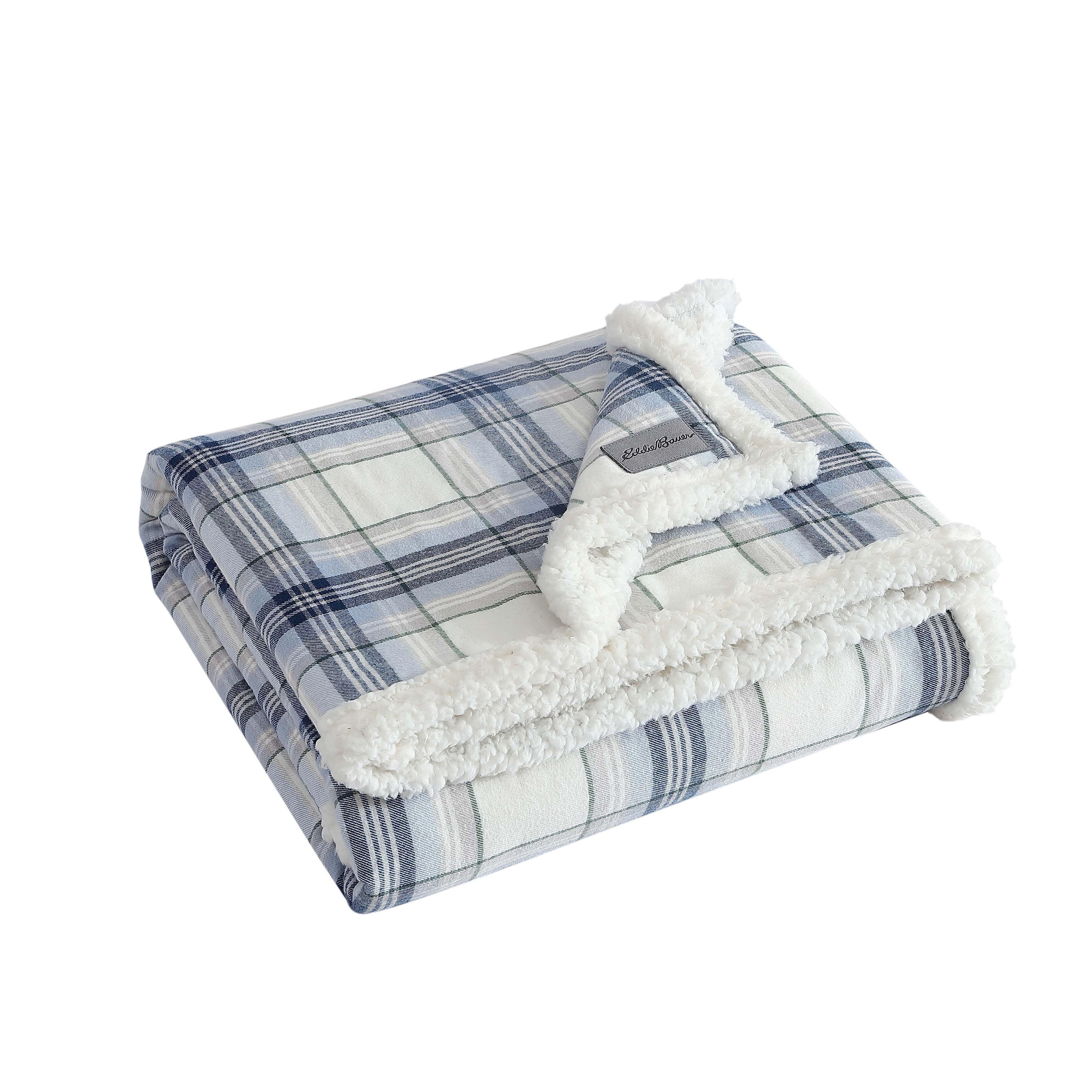 Eddie Bauer Cotton Flannel/Shearling Reverse Throw Blanket