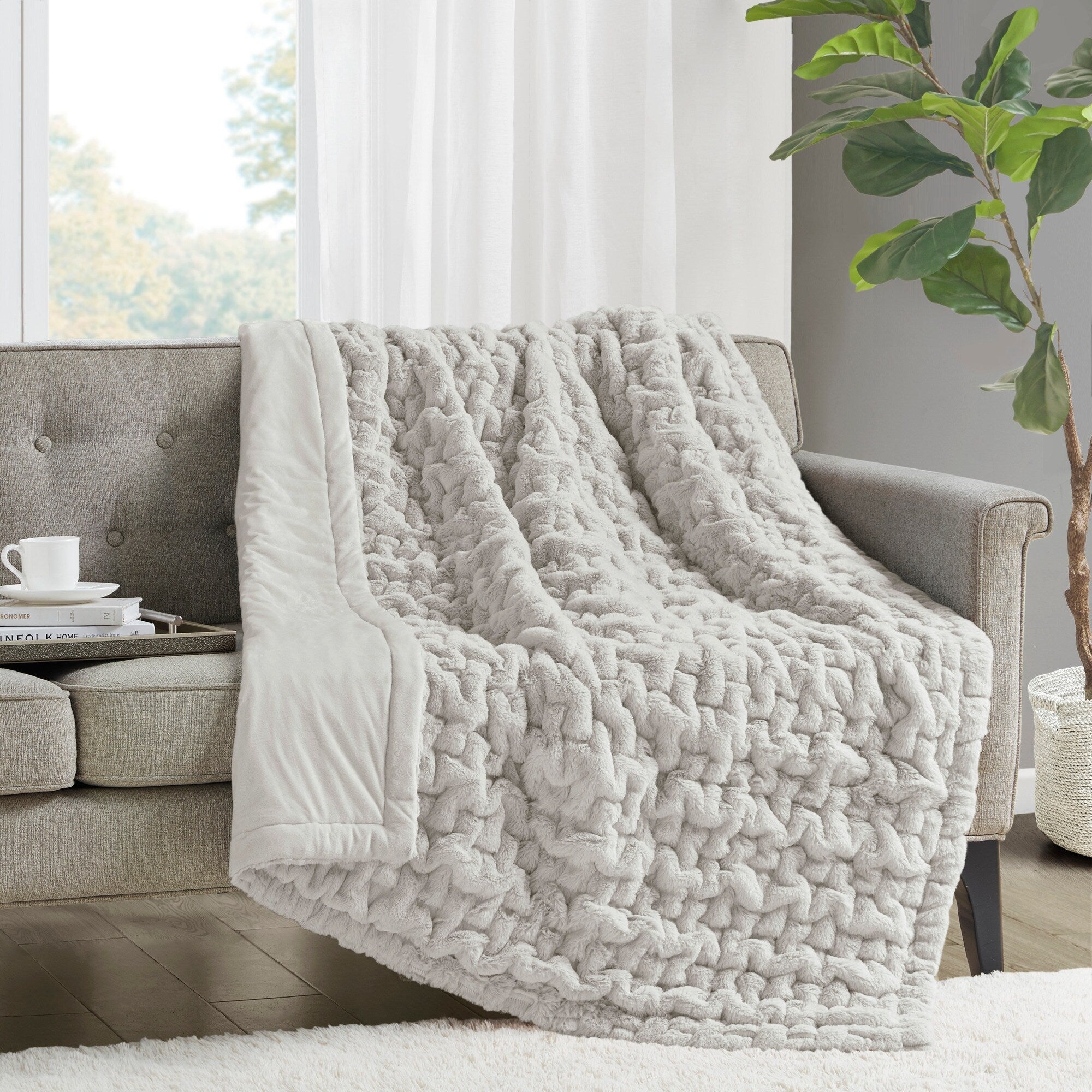 Madison Park Ruched Fur Throw